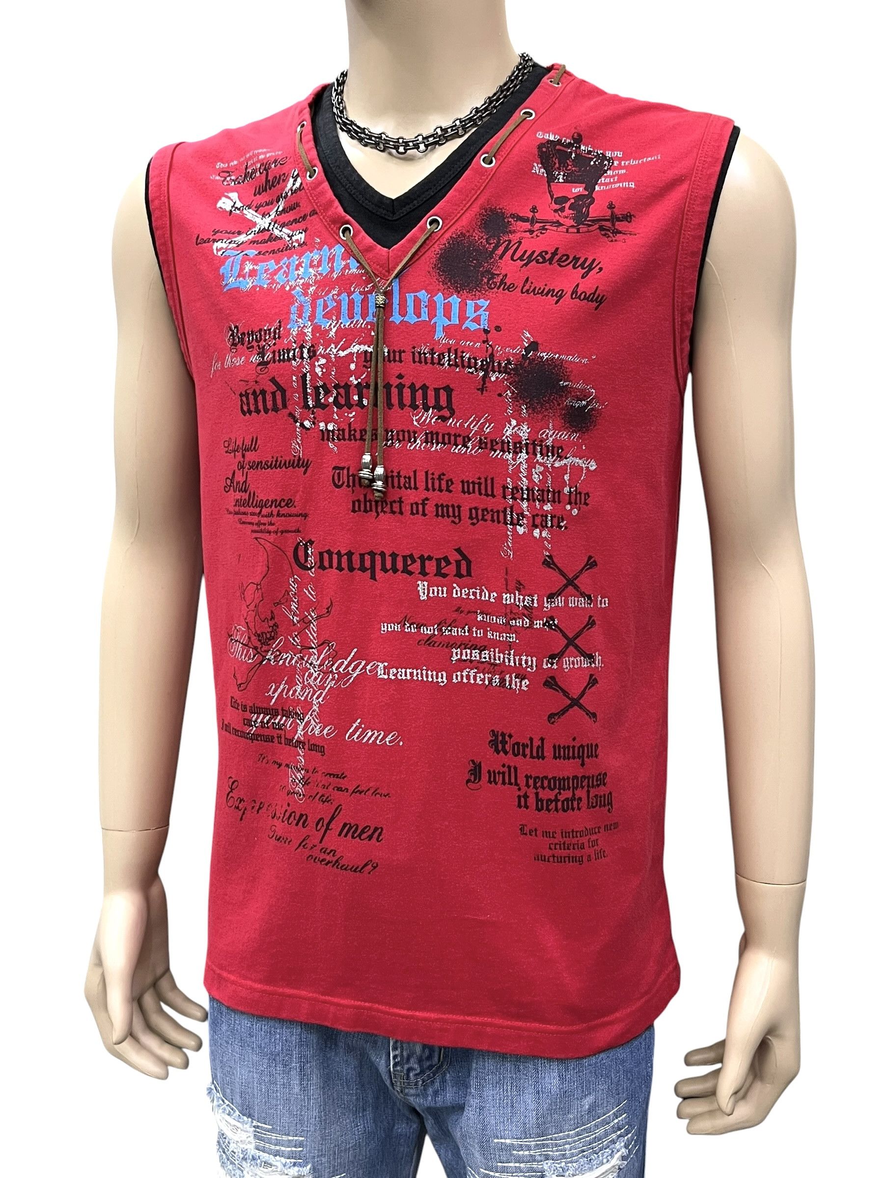 Punk and Yo 🔥💀Beaumont Carr Punk Poem Laced V-Neck Sleeveless y2k Tee Size US M / EU 48-50 / 2 - 2 Thumbnail