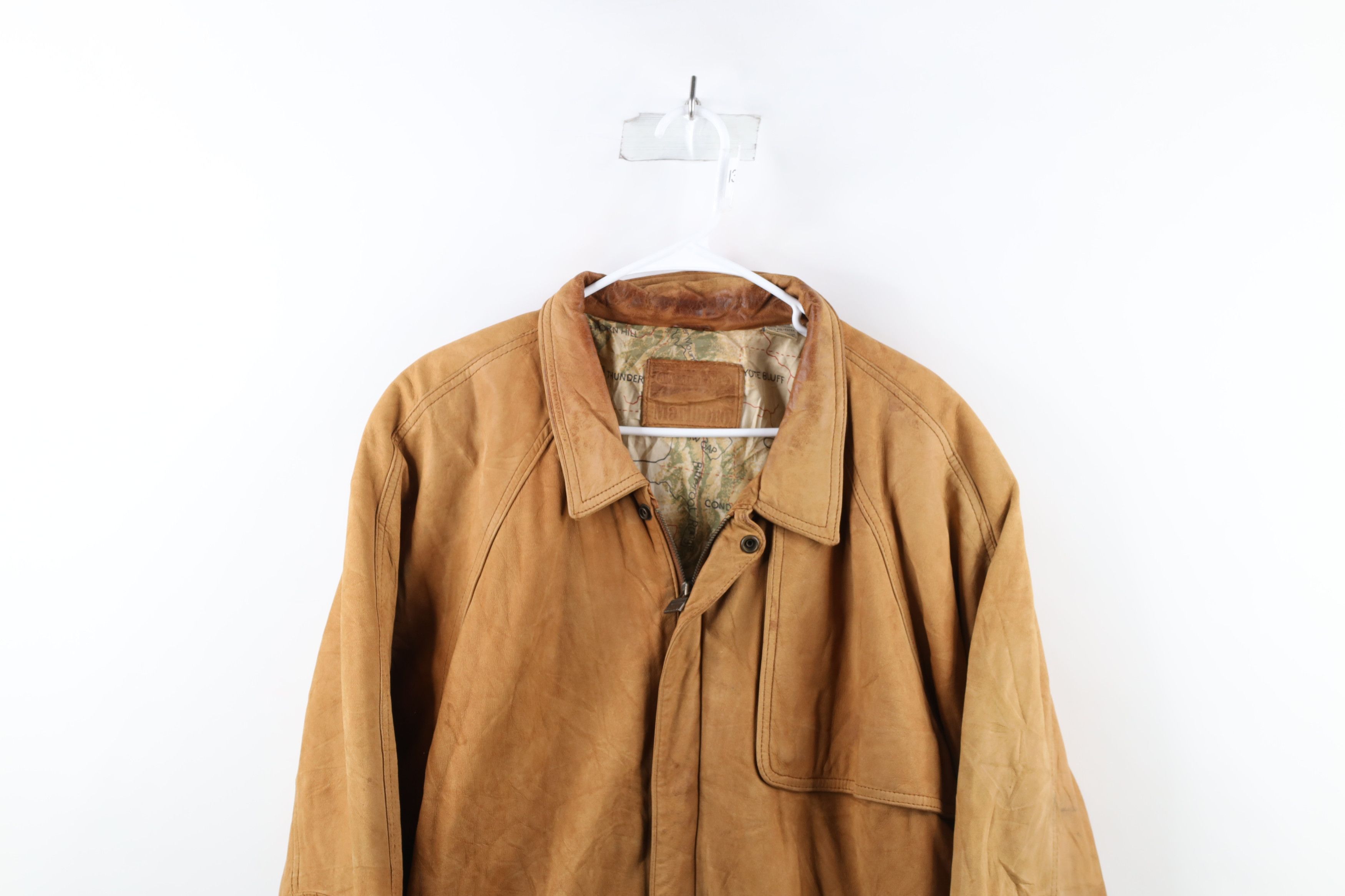 Marlboro × Vintage Vintage 90s Marlboro Suede Leather Bomber Jacket Brown Size US XL / EU 56 / 4 - 2 Thumbnail