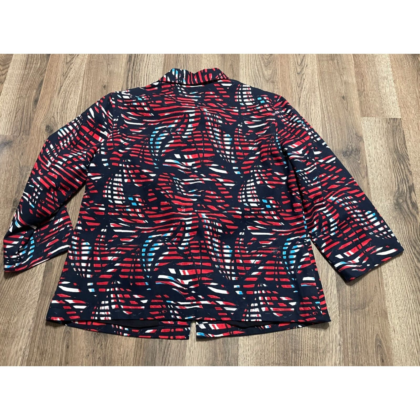 Vintage Christopher & Banks Shirt, Women's Medium, Button-Up, Red Blue, Allover Print, Casual, Fall Spring Summer, Women, Regular Fit Size M / US 6-8 / IT 42-44 - 2 Thumbnail