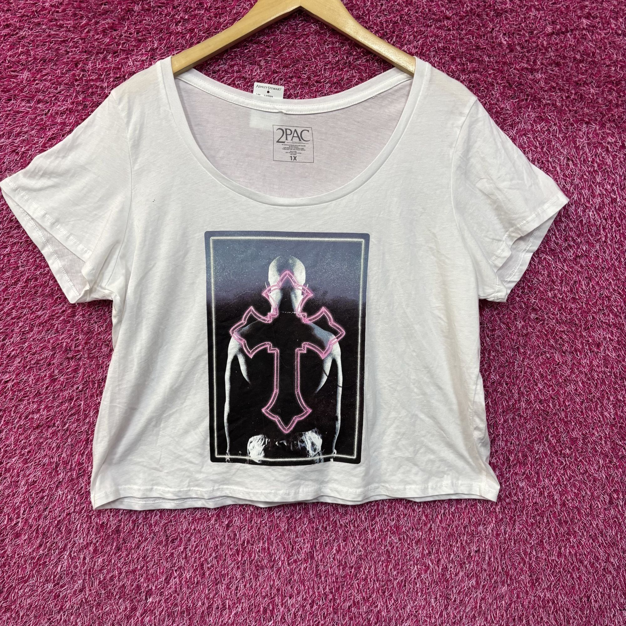 Rap Tees 2pac Only god Can Judge Me Neon Pink Cross Rap Crop-top Whit Size XL / US 12-14 / IT 48-50 - 1 Thumbnail