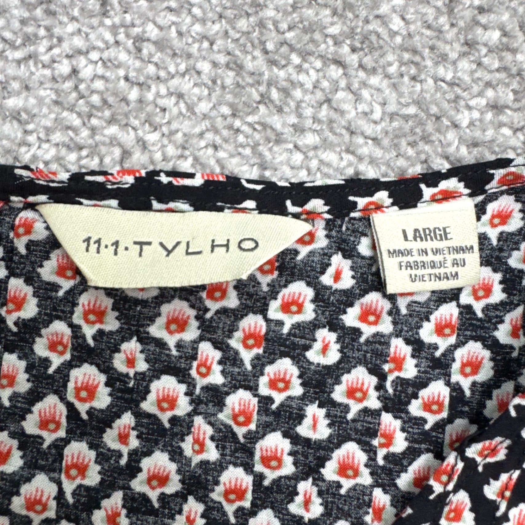 Vintage 11:1 Tylho Floral Ruffle Shirt Dress Womens L Black Red Short Sleeve Knee Length Size L / US 10 / IT 46 - 5 Thumbnail