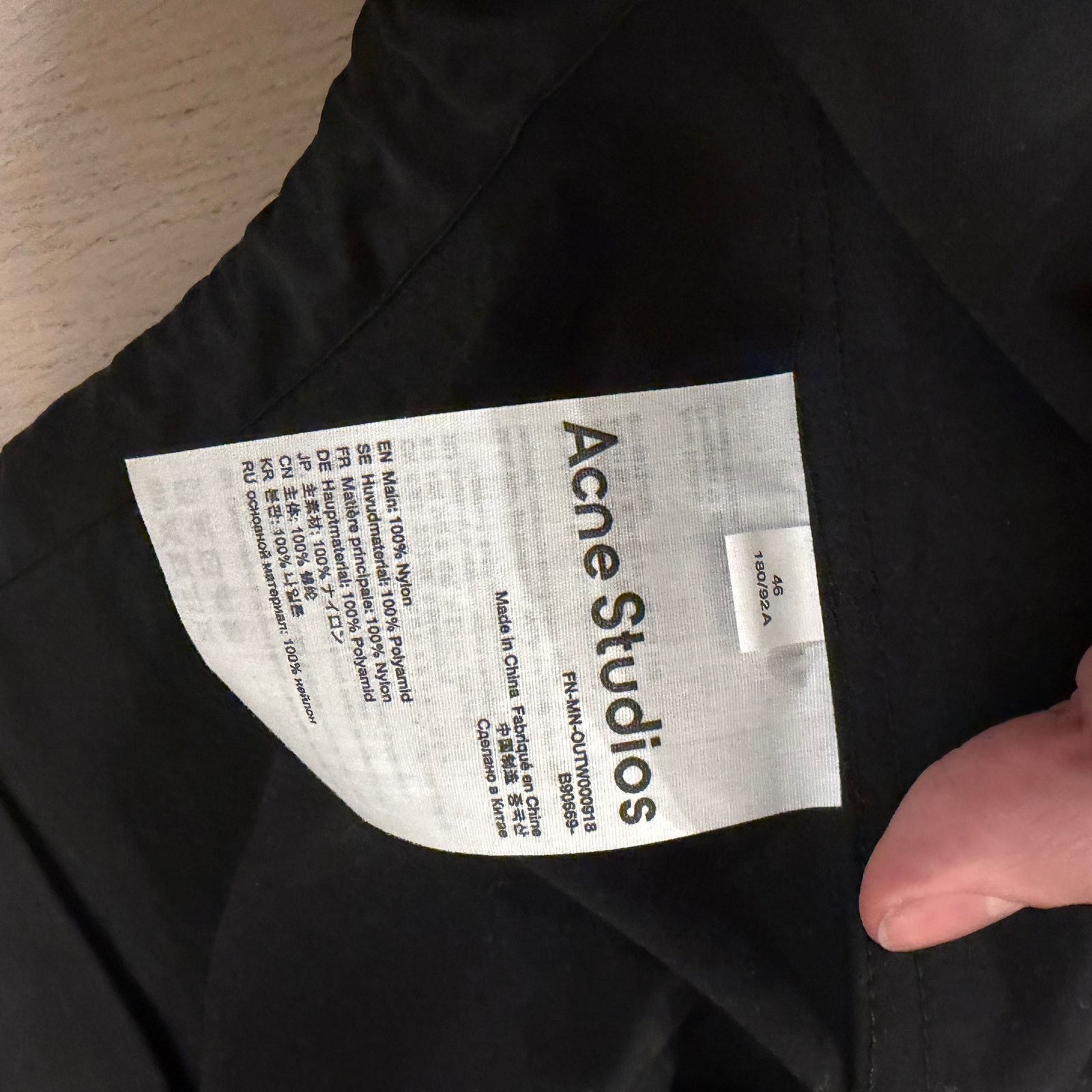 Acne Studios black nylon utility jacket size 46 new with tag