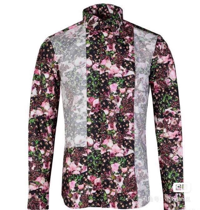Givenchy Men's Size 42 Flower Print Long-sleeved Slim-fit