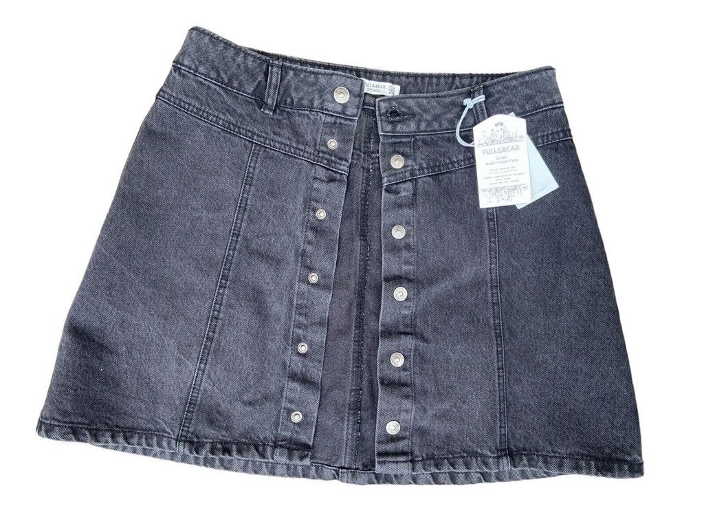 Pull & Bear Pull & Bear Black Denim Skirt 100% Cotton Size UK M NWT Size 27" / US 4 / IT 40 - 3 Thumbnail