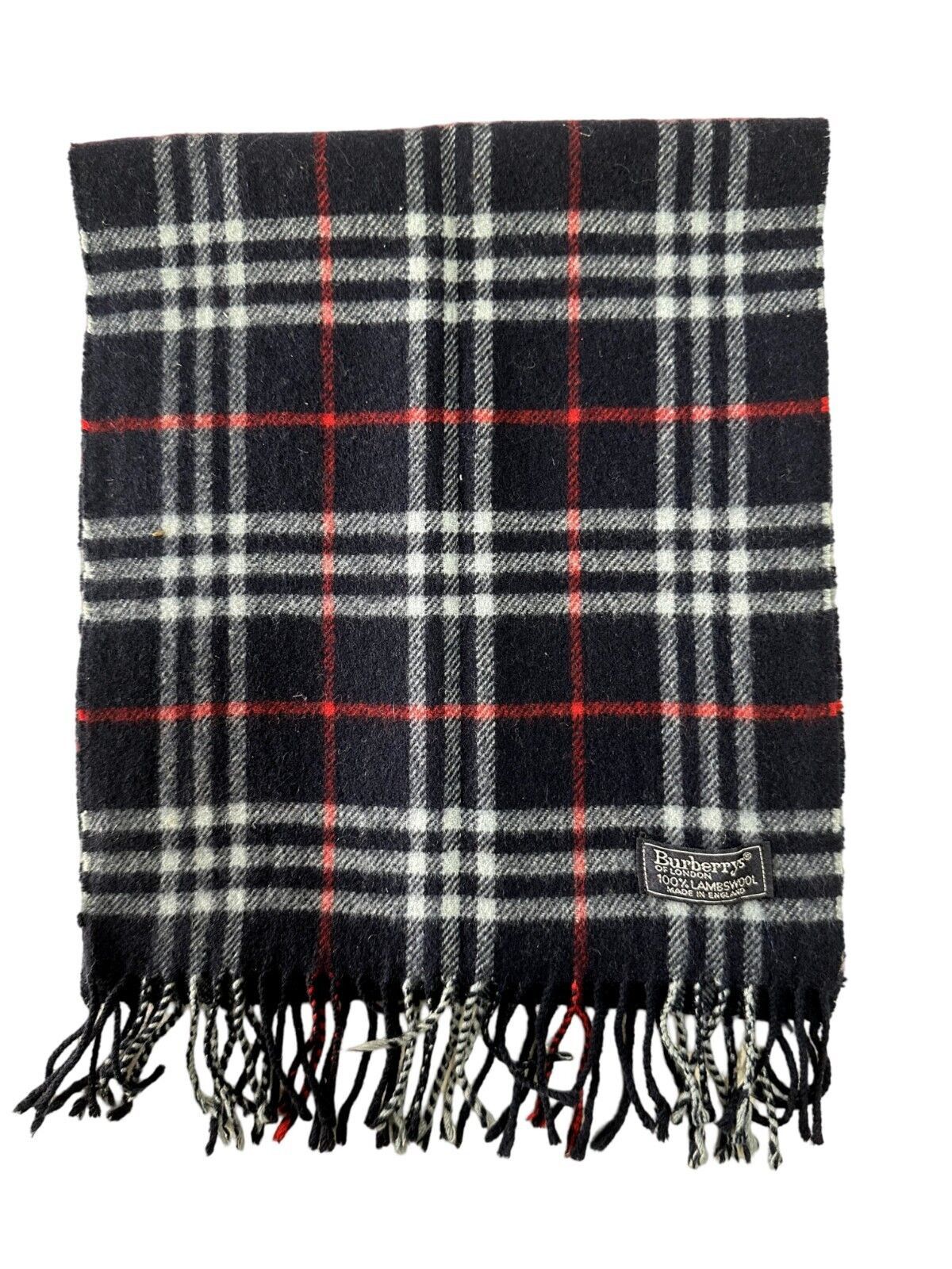 Burberry Burberrys Check Unisex Scarf Navy Blue 100% Lambswool Size ONE SIZE - 5 Thumbnail