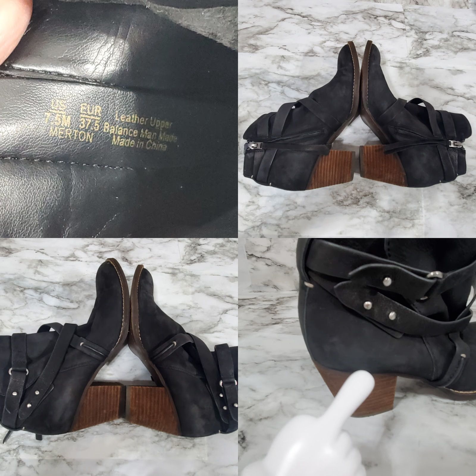 Sam Edelman Sam Edelman Bootie Women 7.5M Black Ankle Boot Merton Leather Almond Toe Strappy Shoe Womens Mid Heel Zip Block Size US 7.5 / IT 37.5 - 9 Thumbnail
