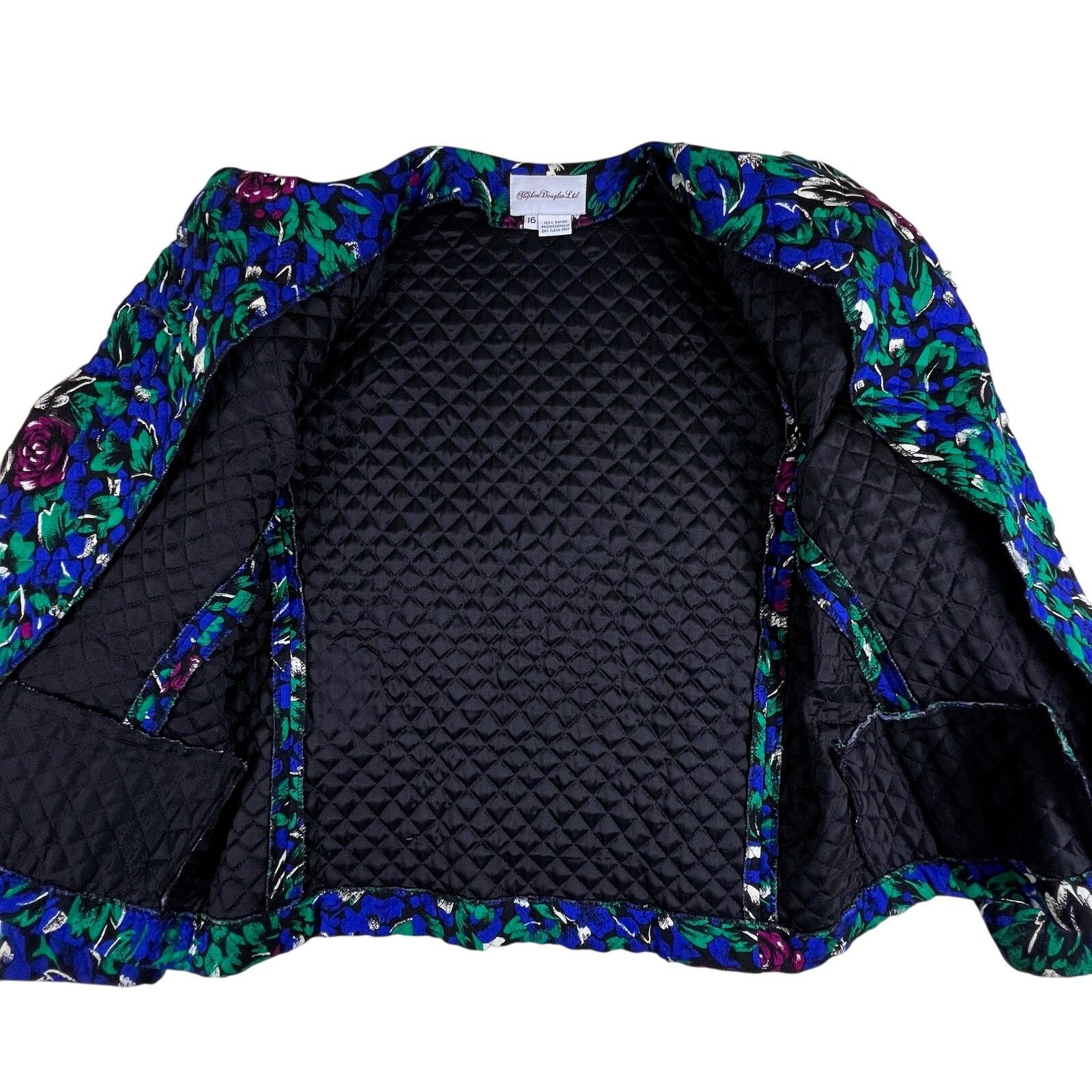 Vintage Vintage 80s Floral Quilted Jacket 16 | Blue Gold Glam Luxe Size XXL / US 16-18 / IT 52-54 - 5 Thumbnail