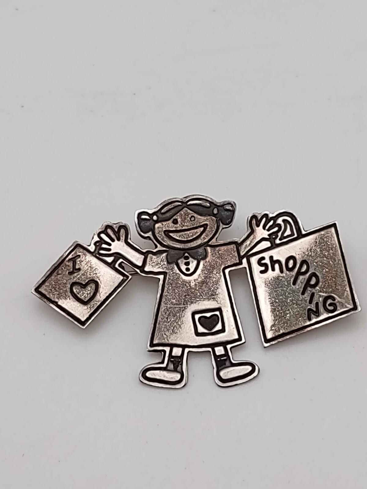 The Unbranded Brand Vintage Sterling I Love Shopping Brooch Pin 925 Size ONE SIZE - 1 Thumbnail