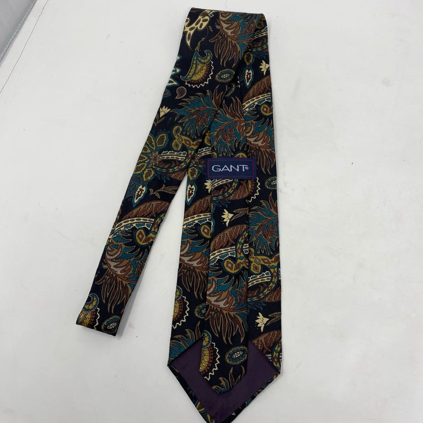 Gant GANT Tie 100% Silk Navy Multicolor Floral Abstract Leaf Made in USA Men One Size Classic 57"-60" Pointed Adjustable Fabric Woven Size ONE SIZE - 2 Thumbnail
