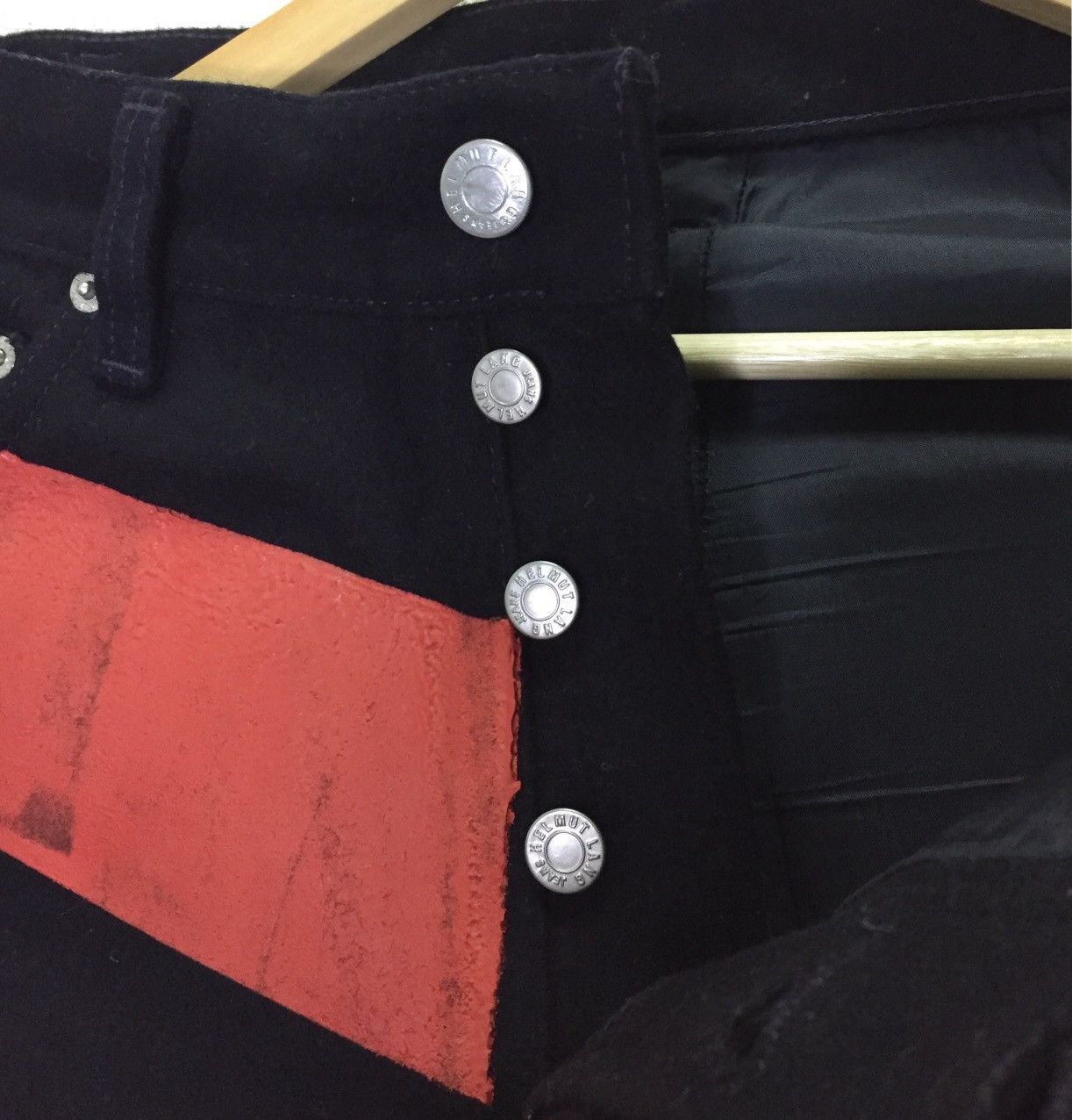 Helmut Lang Vtg Helmut Lang Archieve 1997 Red Rubber Stripe Wool Jeans Size US 31 - 5 Thumbnail
