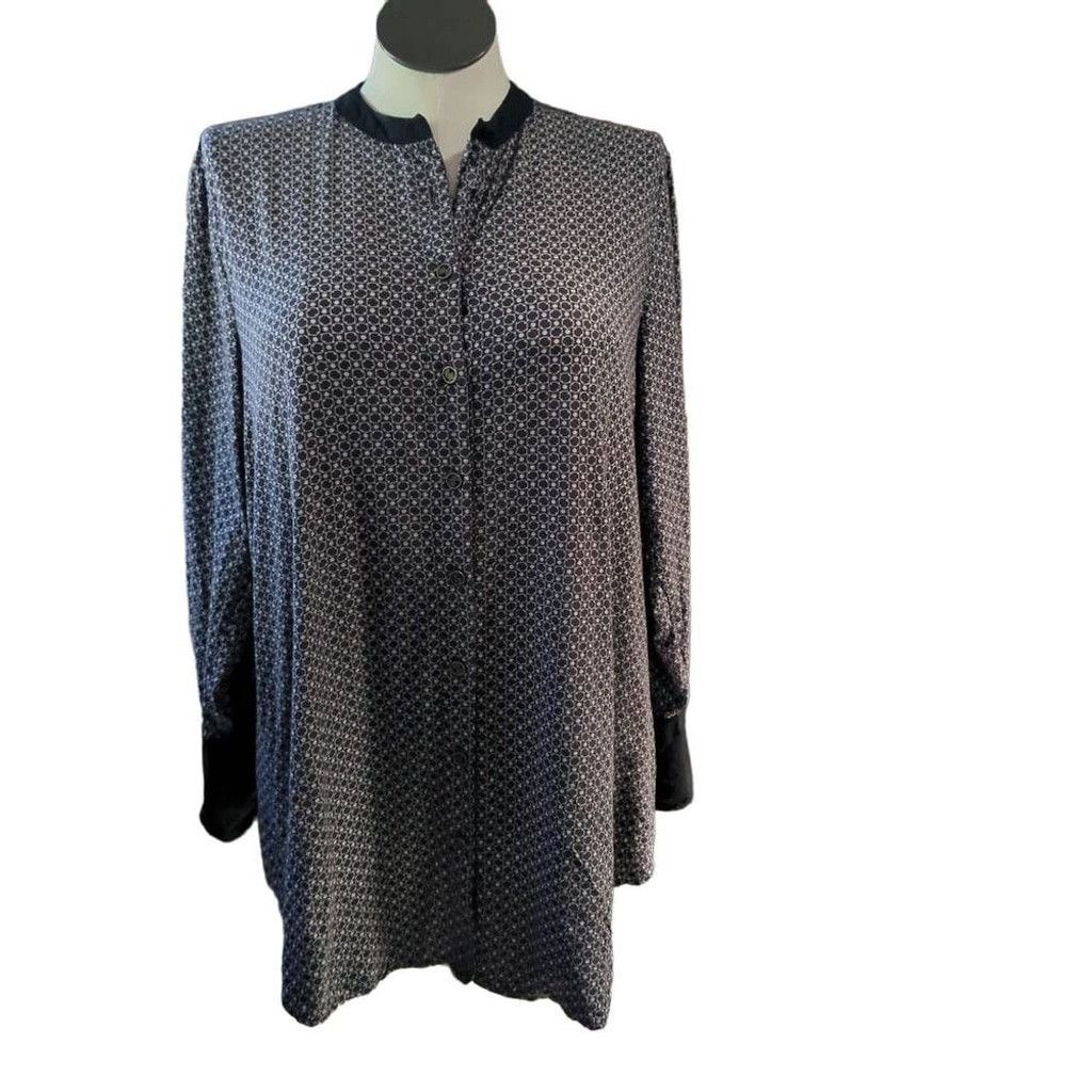 Other April Cornell Women's L Button Down Dress Shirt Black Gray Size L / US 10 / IT 46 - 1 Thumbnail