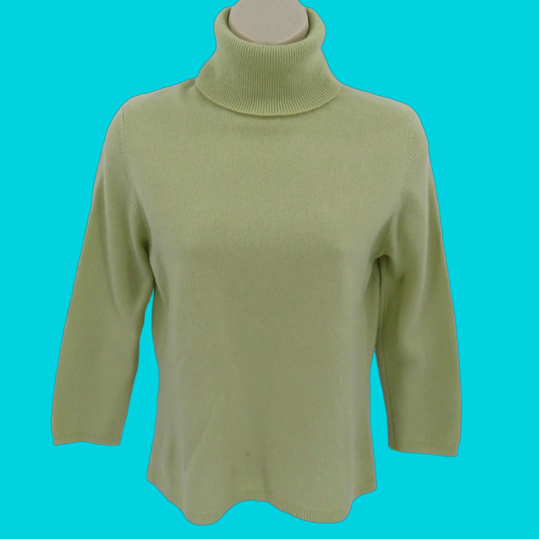 Ann Taylor Ann Taylor Womens Small Cashmere Light Green Yellow Turtleneck Knit Sweater Top Size S / US 4 / IT 40 - 1 Thumbnail