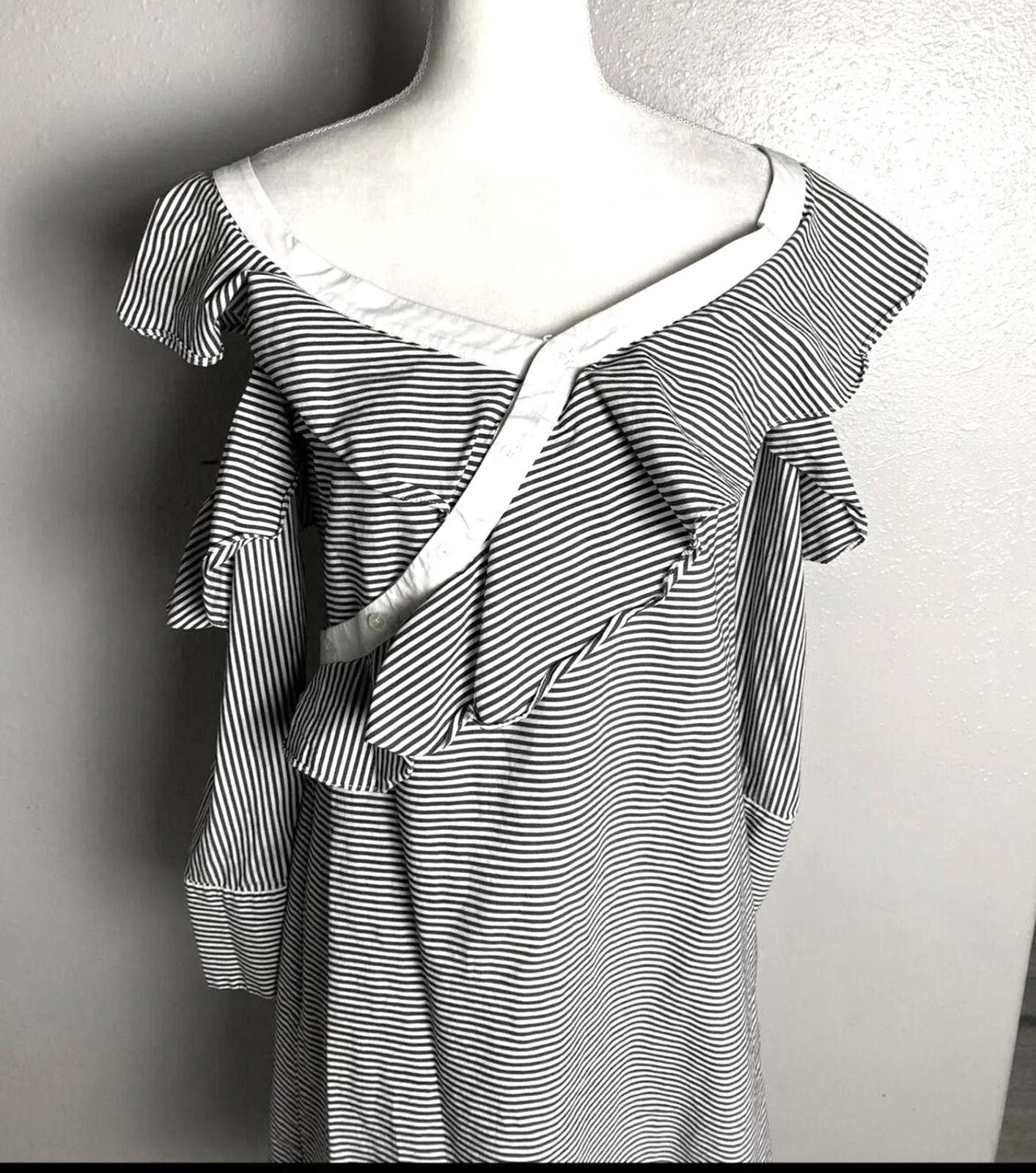Designer Off-Shoulder Striped Ruffle Dress By Laundry size 12 Size XL / US 12-14 / IT 48-50 - 6 Thumbnail