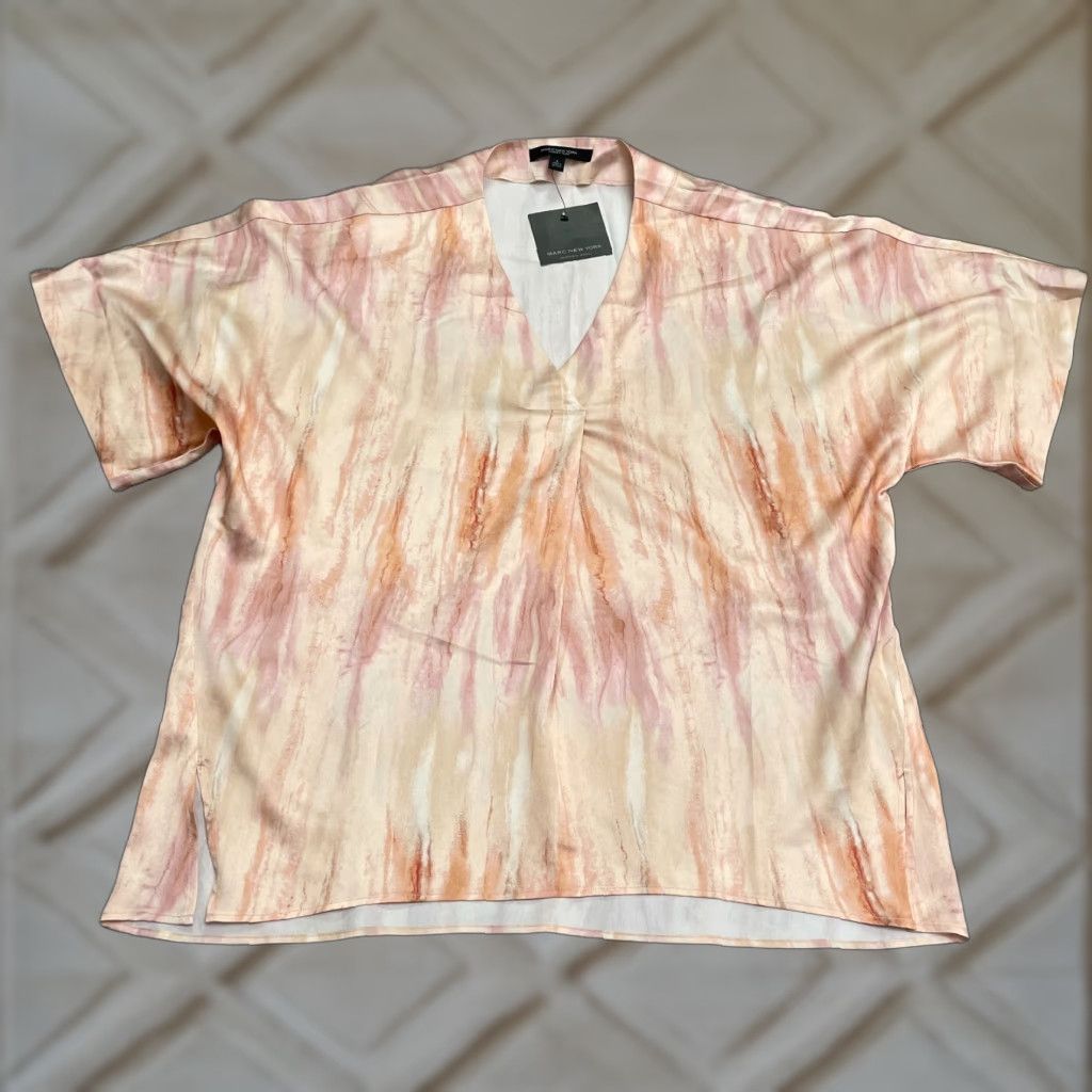 Andrew Marc Andrew Marc Blouse Womens Large Peach Tie-Dye V-Neck Casual NWT Size L / US 10 / IT 46 - 1 Thumbnail