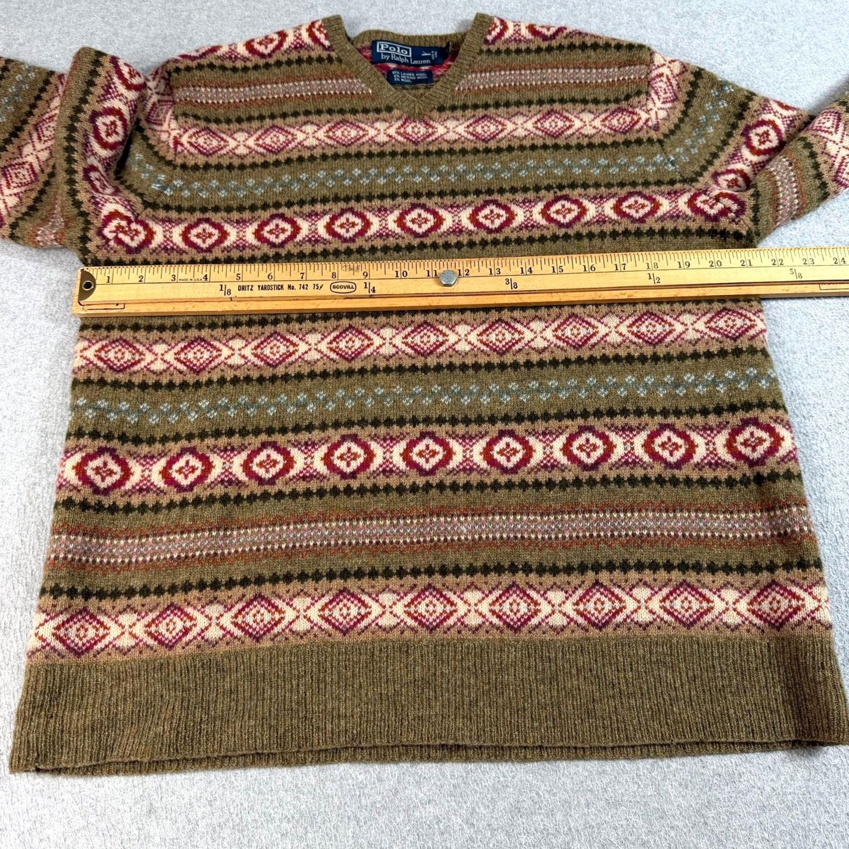 Polo Ralph Lauren Polo Ralph Lauren Wool Sweater Mens L Brown Fair Isle Knit V-Neck Heavyweight Wool Holiday Casual Winter Size US L / EU 52-54 / 3 - 6 Thumbnail
