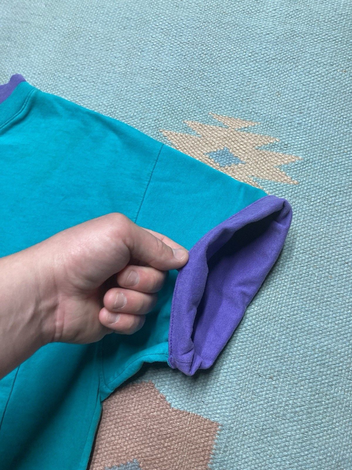 Vintage 80s 90s pocket t shirt blank teal purple stained boxy large Size US L / EU 52-54 / 3 - 6 Thumbnail