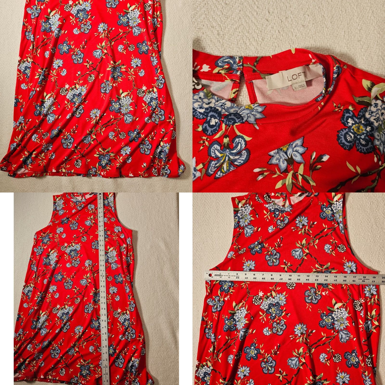 Loft LOFT Dress Knit Floral Sleeveless Mock Neck Long Length Red L Casual Sundress Womens Size L / US 10 / IT 46 - 8 Thumbnail