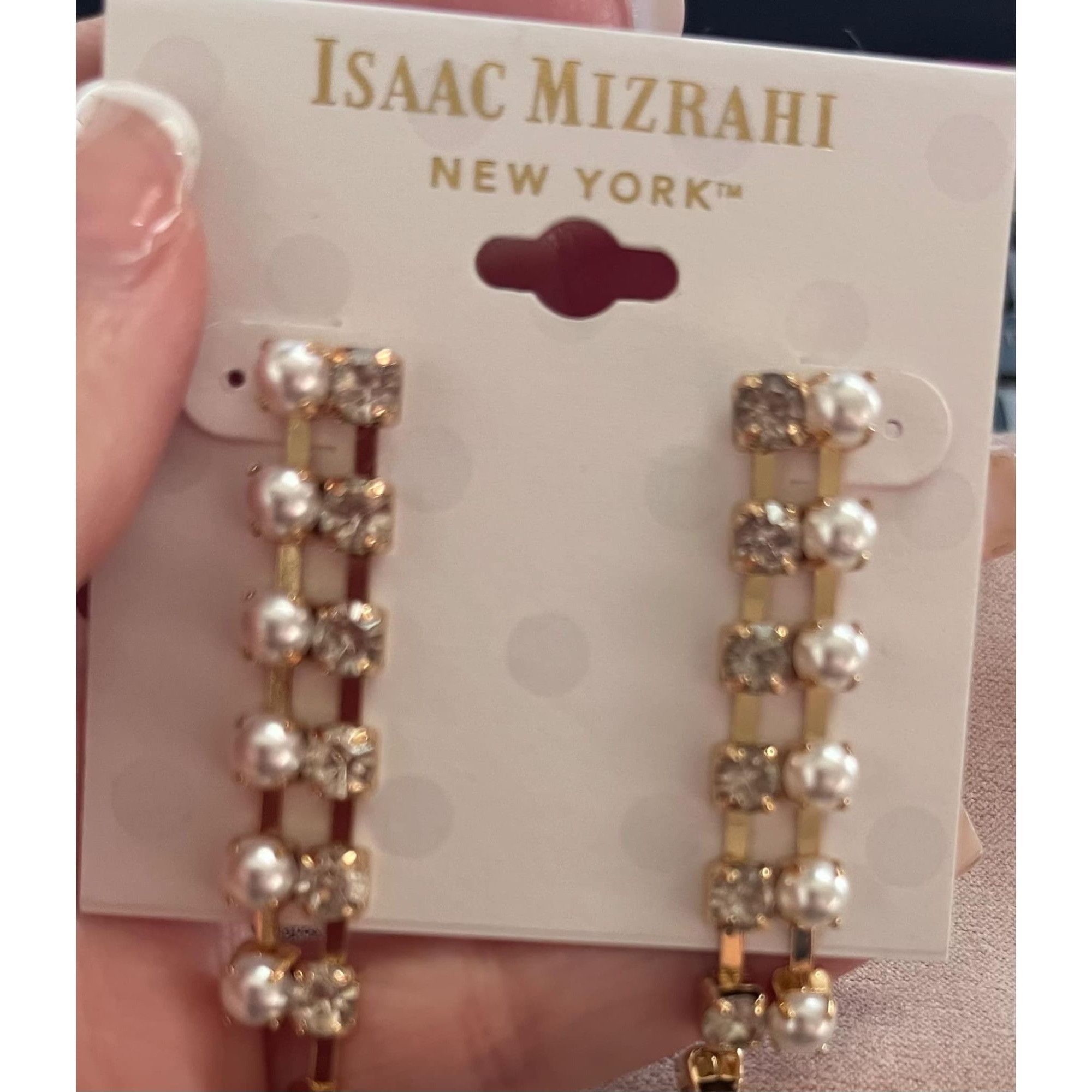 Isaac Mizrahi Isaac Mizrahi Pearl and Rhinestone Crystal Drop Dangle Fashi Size ONE SIZE - 1 Thumbnail
