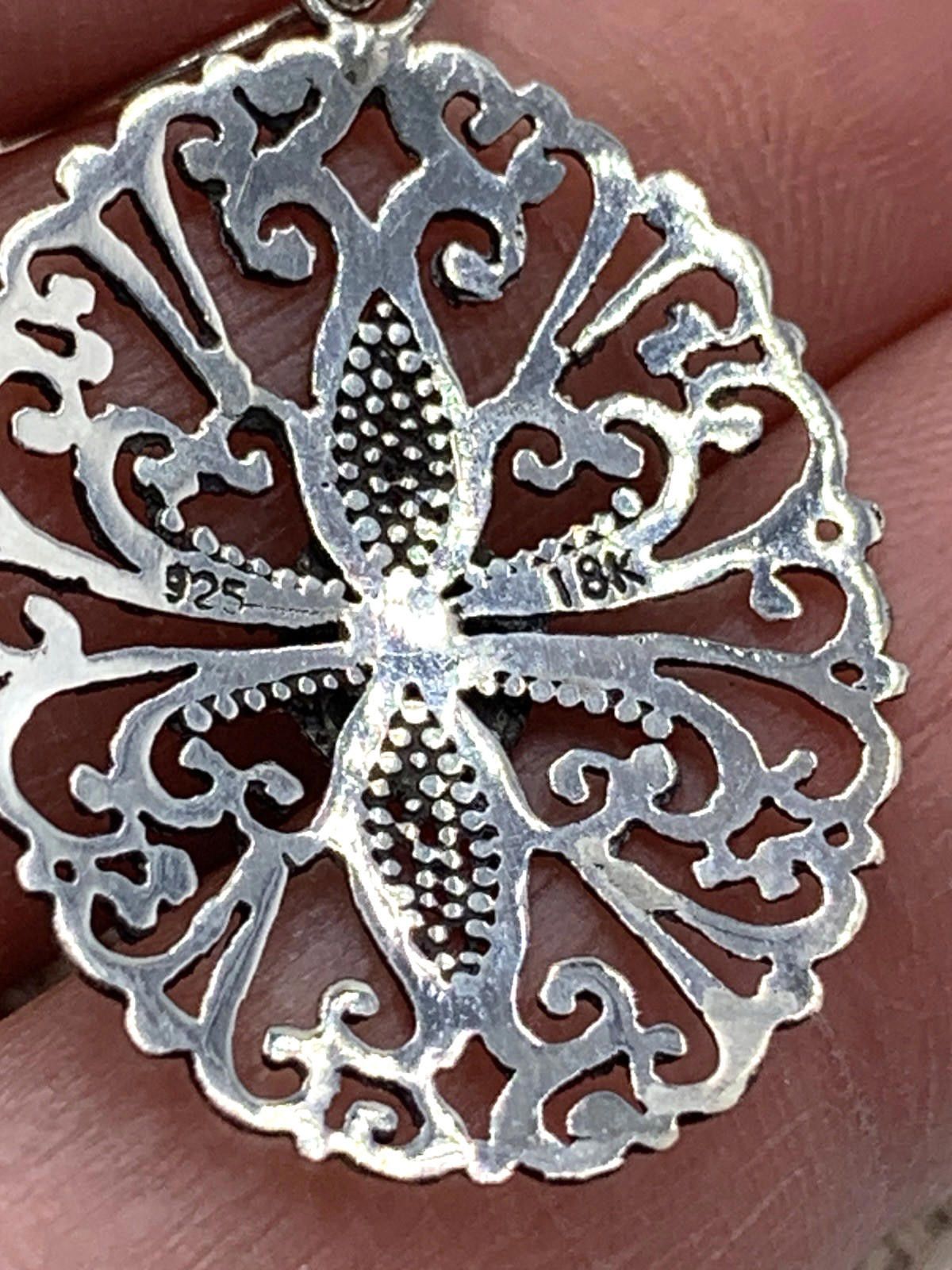 Other Sterling Silver 18k Accent Filigree Oval Dangle Earrings Size ONE SIZE - 6 Thumbnail