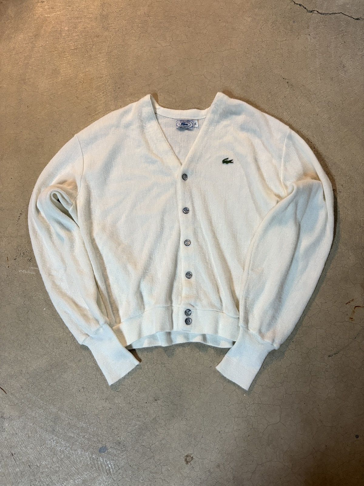 Lacoste Vintage 80s IZOD LACOSTE Cardigan Sweater Ivory Made in USA Size US XL / EU 56 / 4 - 1 Thumbnail