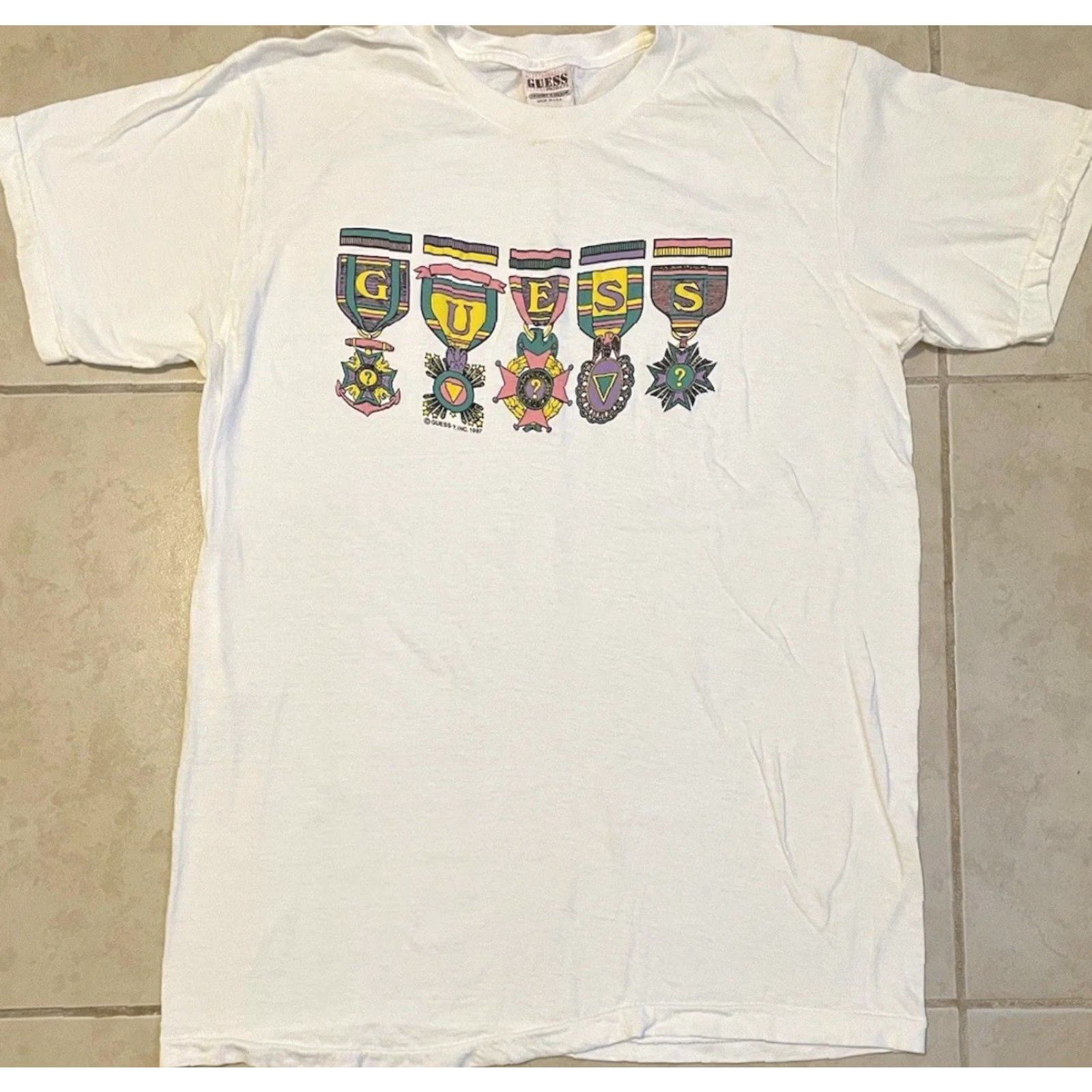 Guess Vtg 80s GUESS Jeans Faded Spellout Shirt L USA Abstract Art ASAP Grunge Surf 90s Size US L / EU 52-54 / 3 - 2 Thumbnail