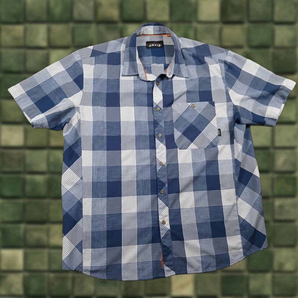 Orvis Orvis Trout Bum Button Up Shirt Mens XL Extra Large Blue Plaid Shirt Button-Up Pattern: Check Short Sleeve Casual Workwear Men Blues Plaid blue? Size US XL / EU 56 / 4 - 1 Thumbnail