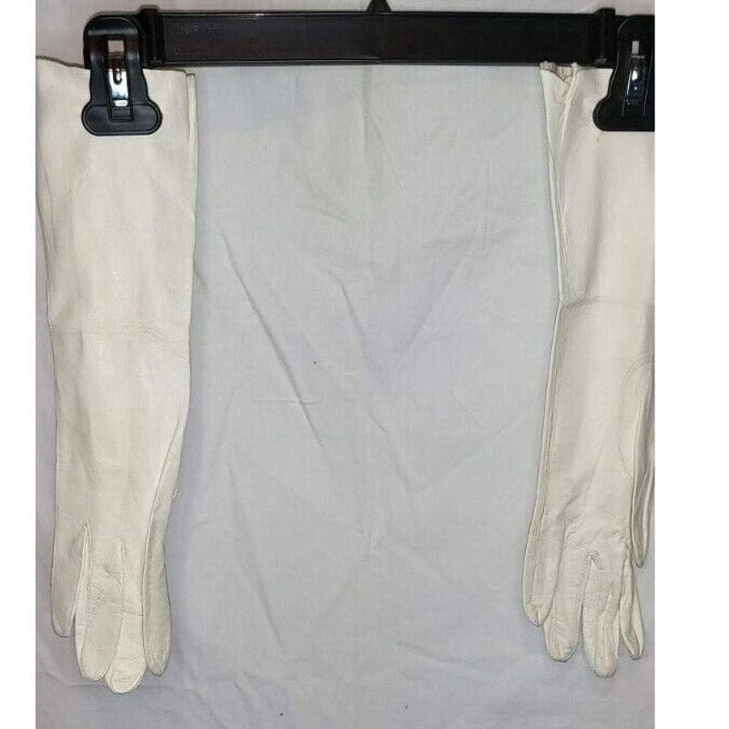 Vintage Women’s Long White Vintage Leather Dress Gloves Size Small Size ONE SIZE - 1 Thumbnail