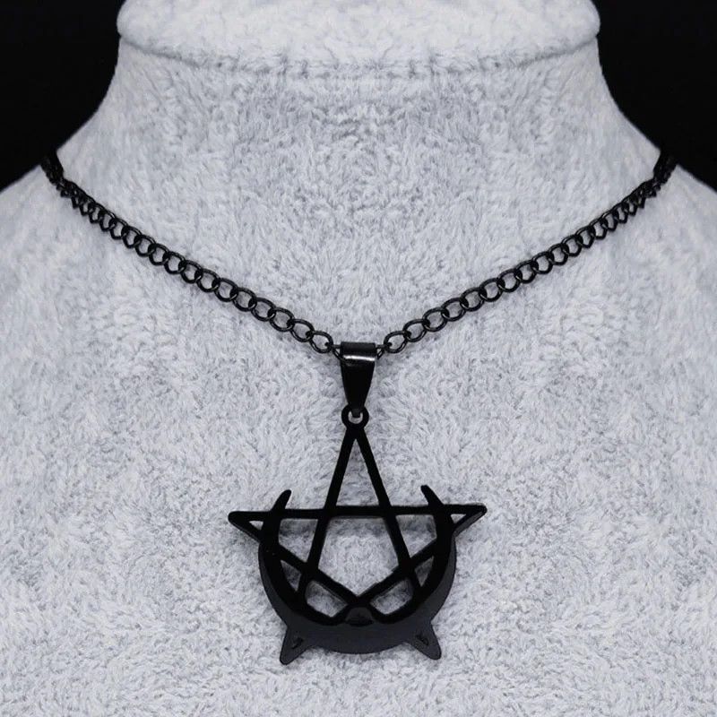 Jewelry Gothic Moon and Pentagram Pendant Charms Necklace Emblem Size ONE SIZE - 1 Thumbnail