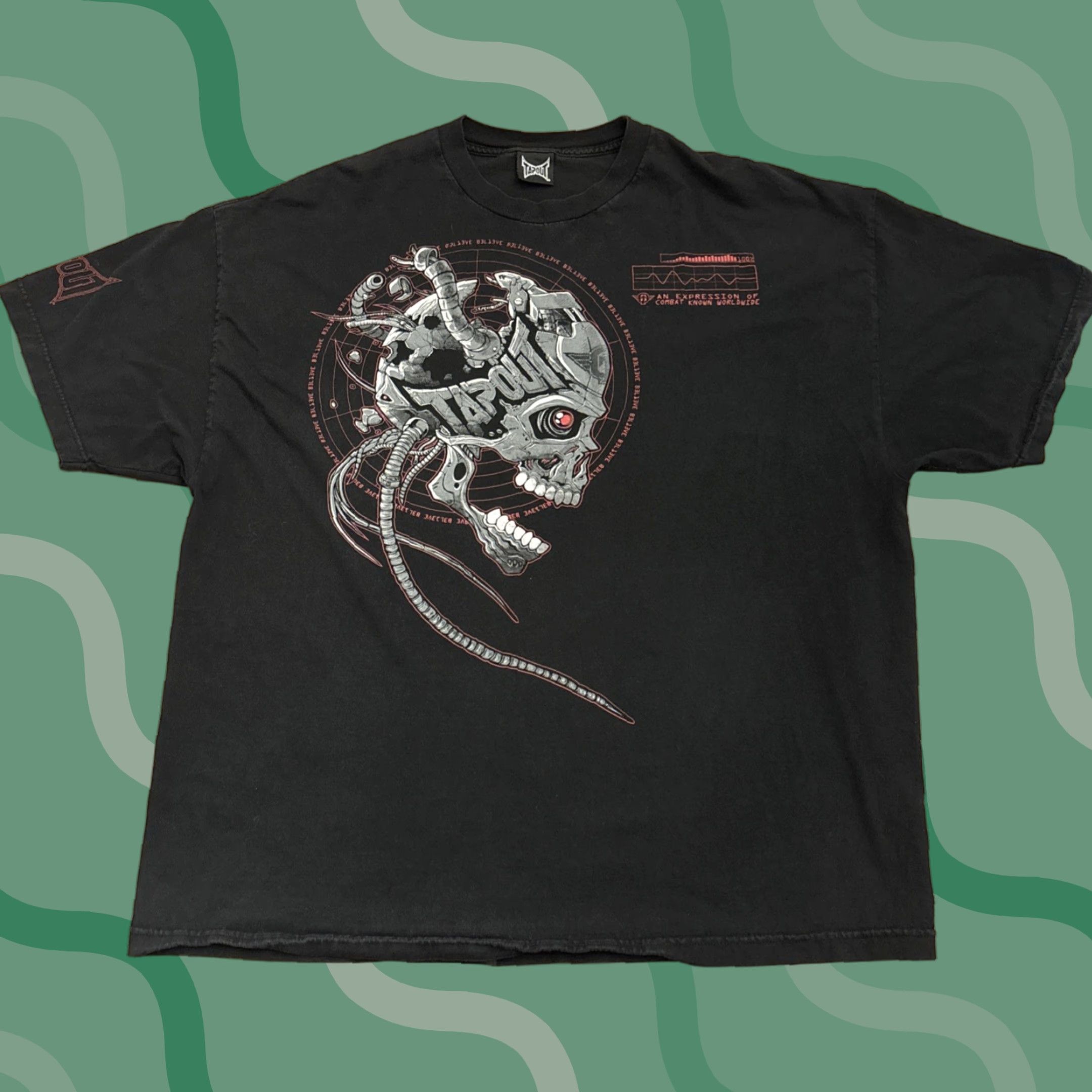 VINTAGE Tapout MMA UFC T-Shirt Skull Robotic Black 3XL Men XXXL