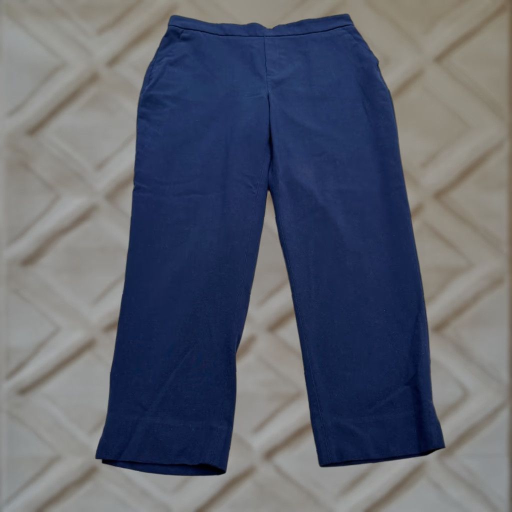 Banana Republic Banana Republic Pants Women 12 Navy Blue Straight Leg Pull On Twill Legwear Regular Inseam 26.5 in 33 in Front Flat Color Blue Size 34" / US 12 / IT 48 - 1 Thumbnail