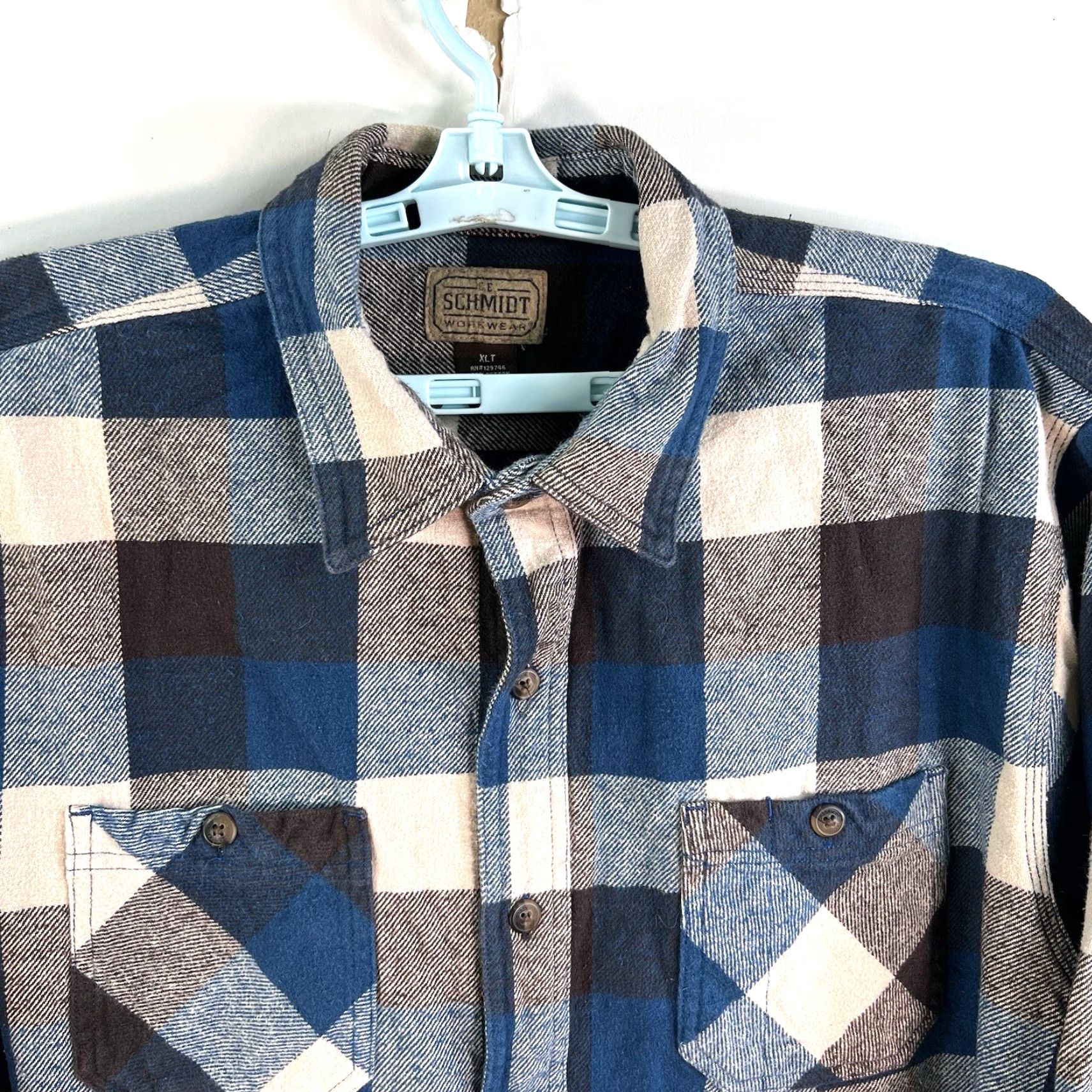 Vintage C.E. Schmidt Workwear Heavyweight Flannel Button-Up Shirt XLT Blue Plaid Mens Size US XL / EU 56 / 4 - 3 Thumbnail