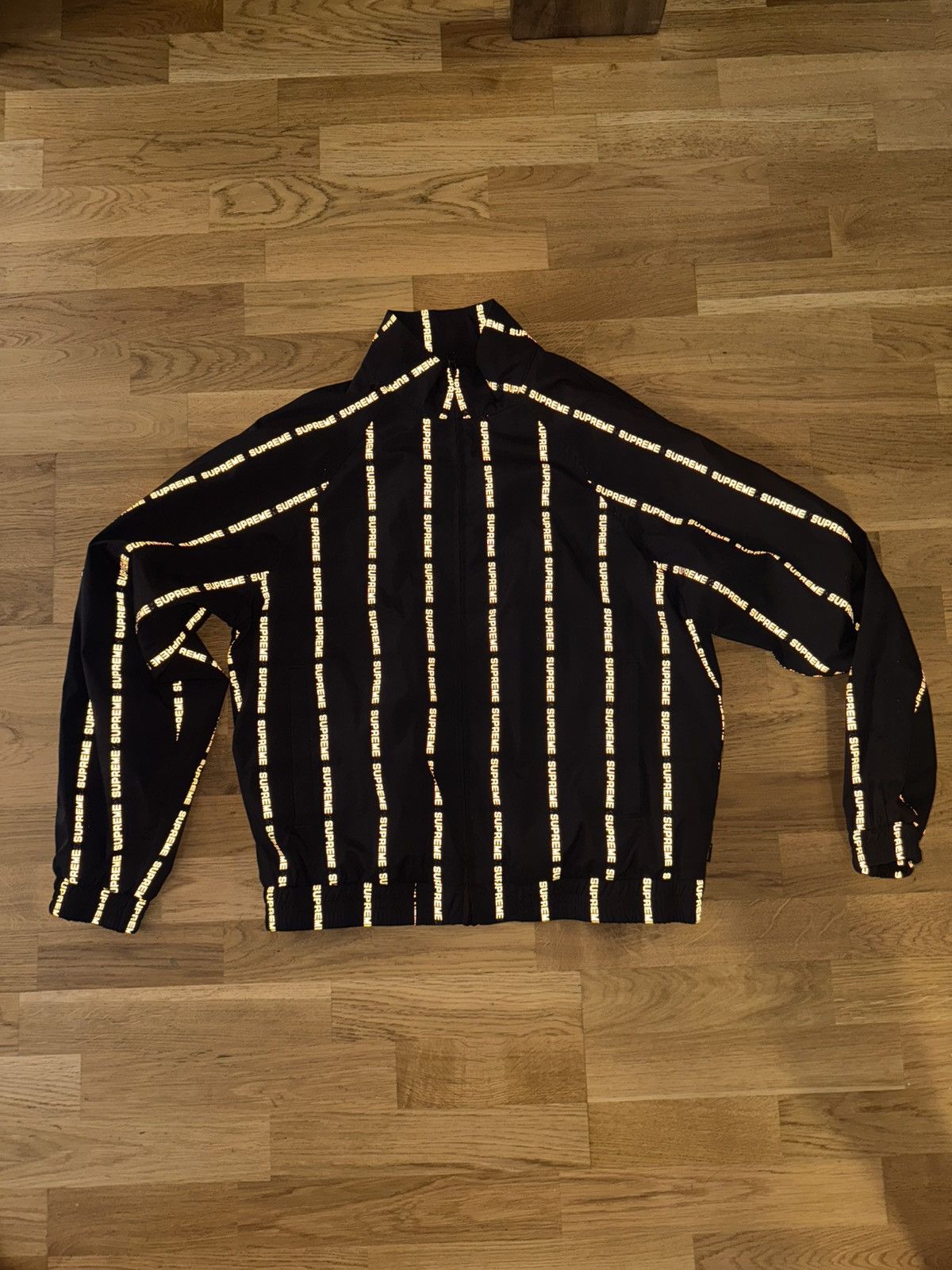Supreme Supreme Reflective Text Track Jacket - Black Size Medium Size US M / EU 48-50 / 2 - 2 Thumbnail