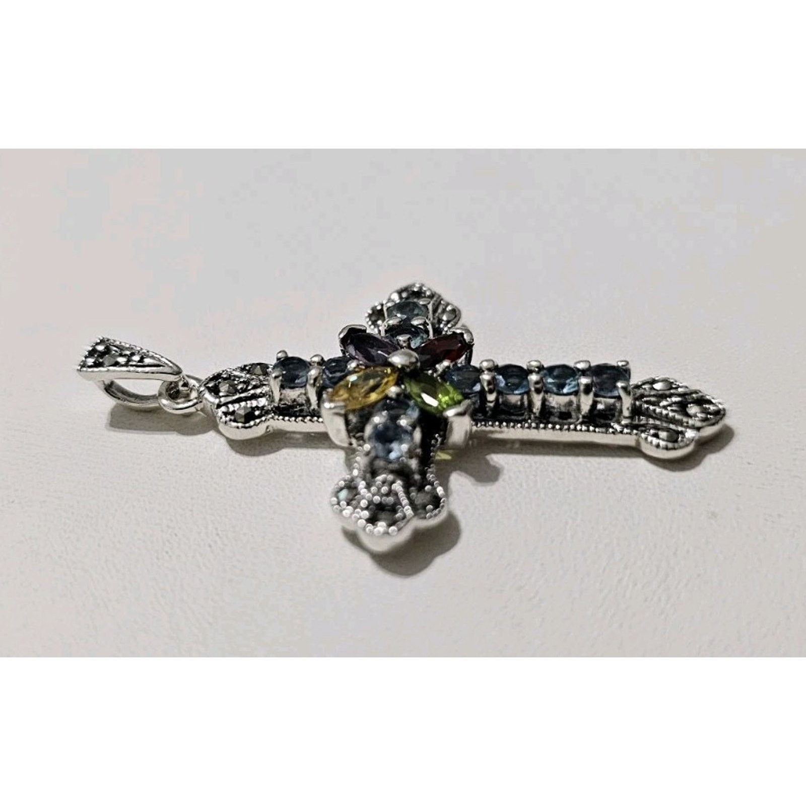 Other Silver 925 Colorful Stone Cross Pendant Charm Size ONE SIZE - 2 Thumbnail