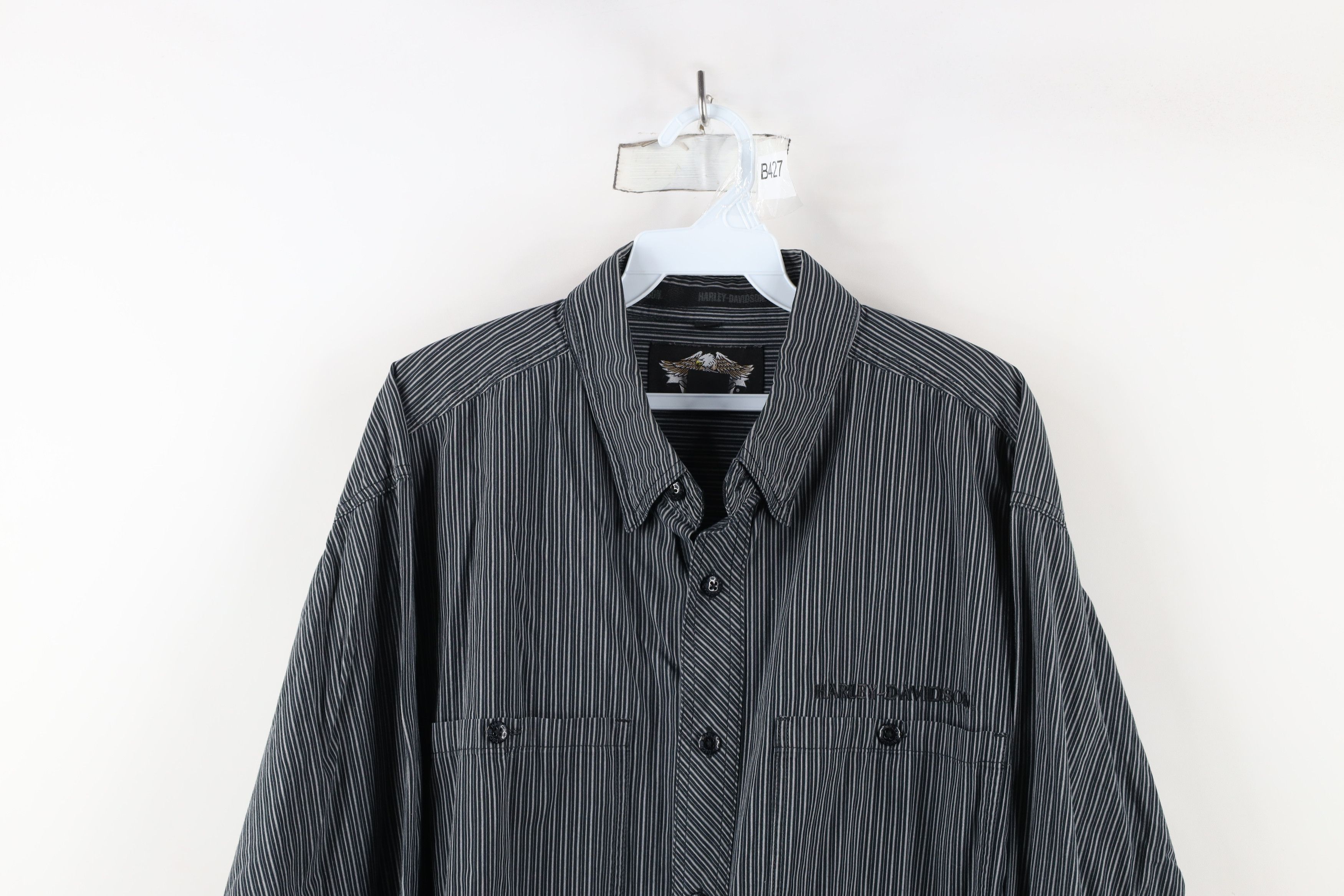 Harley Davidson × Vintage Vintage Harley Davidson Striped Collared Button Down Shirt Size US XL / EU 56 / 4 - 2 Thumbnail