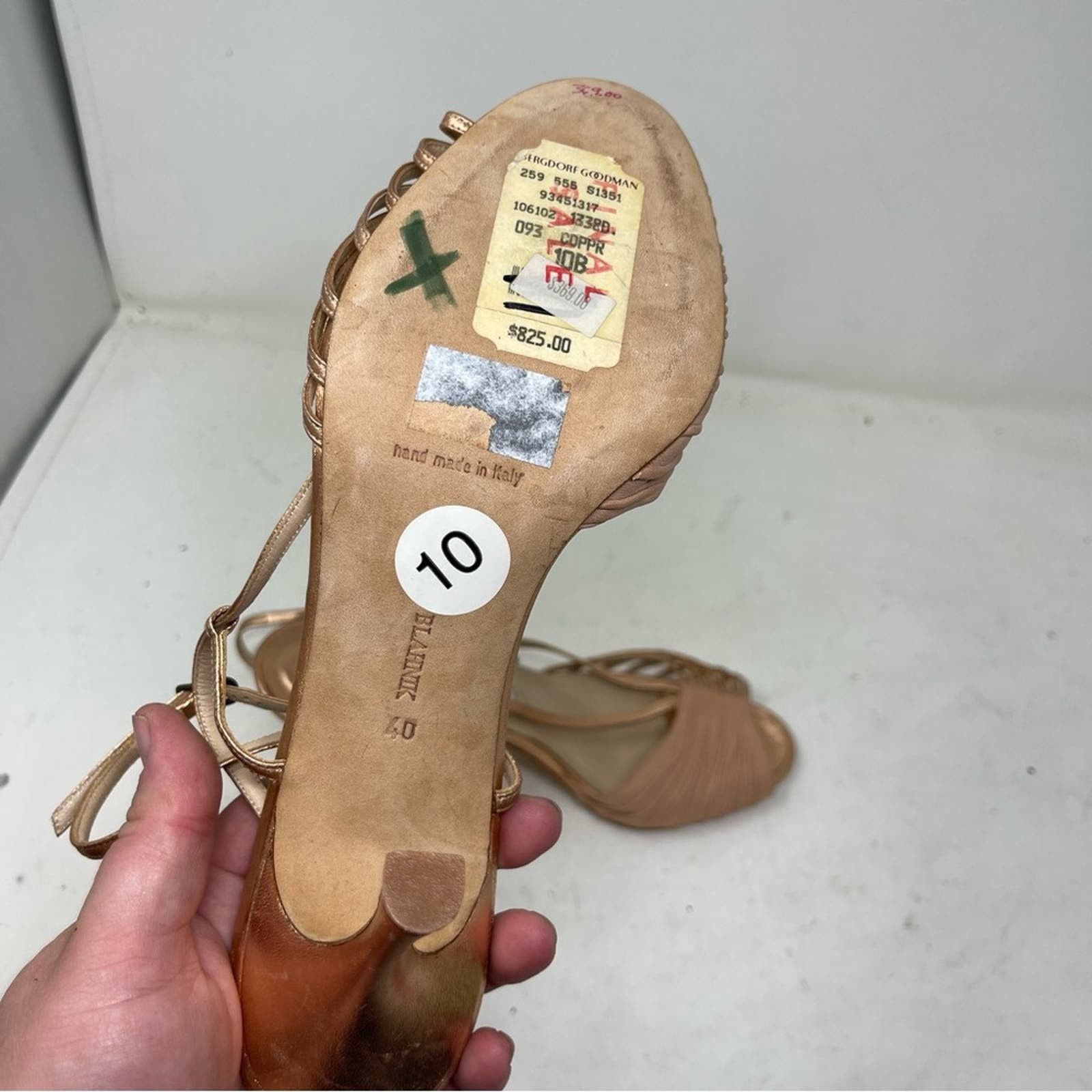 Manolo Blahnik Rose-Gold Ankle-Wrap Strappy Sandal 40 US 10