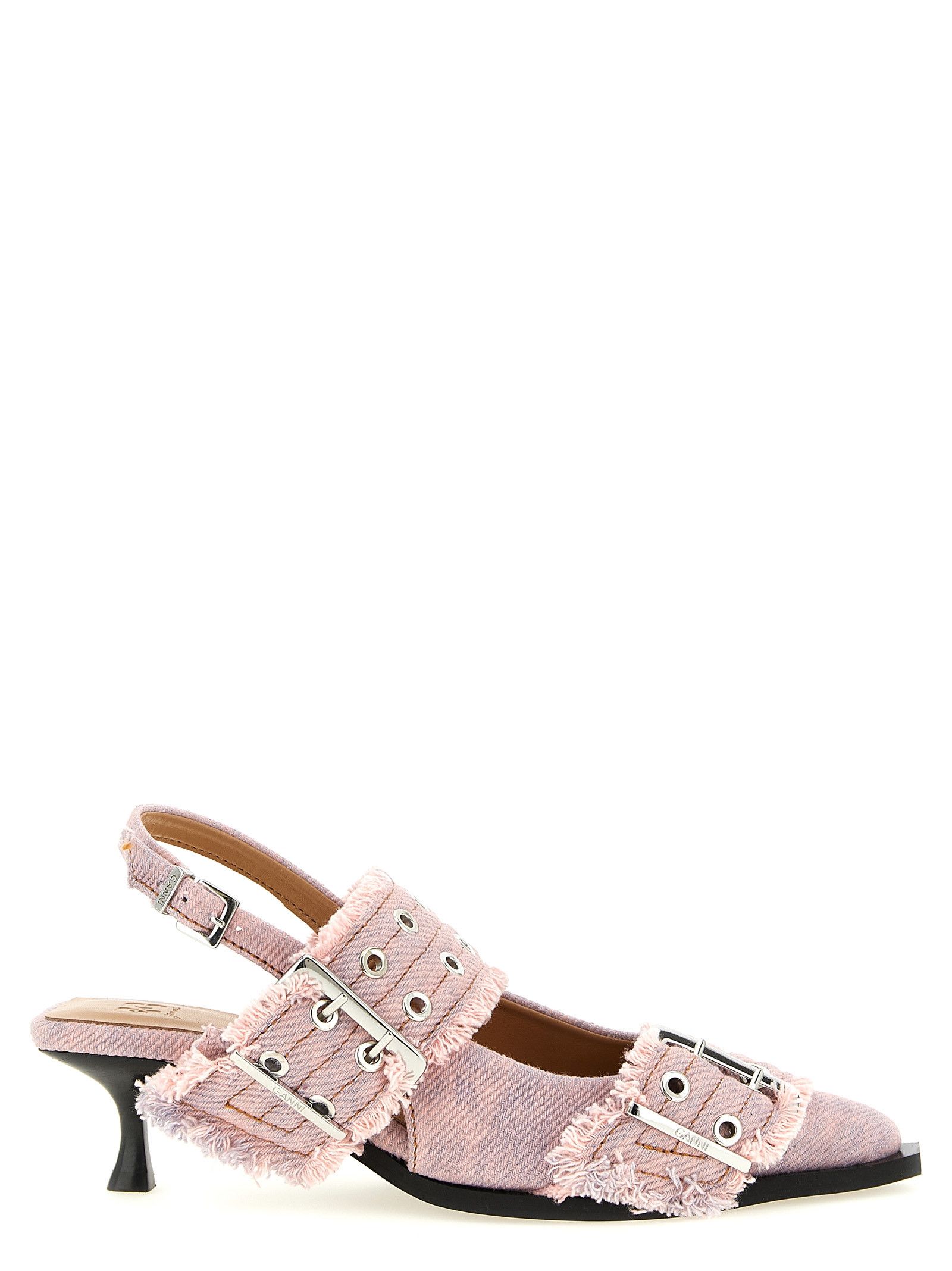 'Feminine Buckle Fringed Denim' Slingback