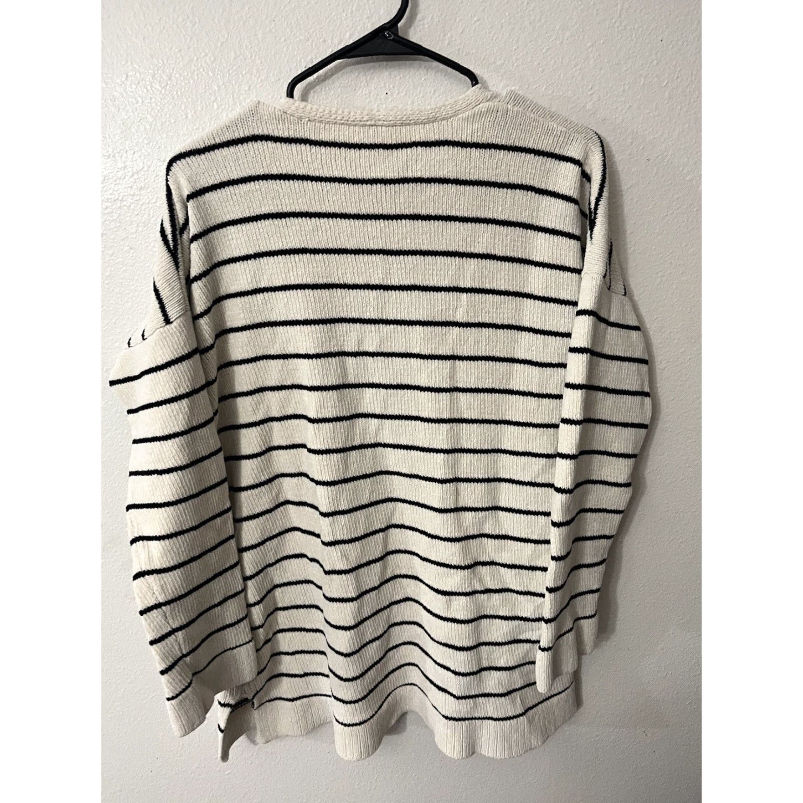 Eileen Fisher Eileen Fisher Chenille Striped Tunic Sweater Organic Ivory V-Neck Medium Relaxed Women Knit 100% Cotton Pullover Casual Classic Preppy Side Slit Size M / US 6-8 / IT 42-44 - 2 Thumbnail
