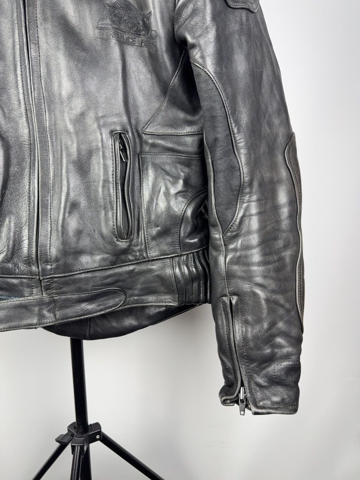 Leather Vntg 00s Heavy Leather Racing MOTO R.S. Bomber Jacket Punk Size US XL / EU 56 / 4 - 4 Thumbnail