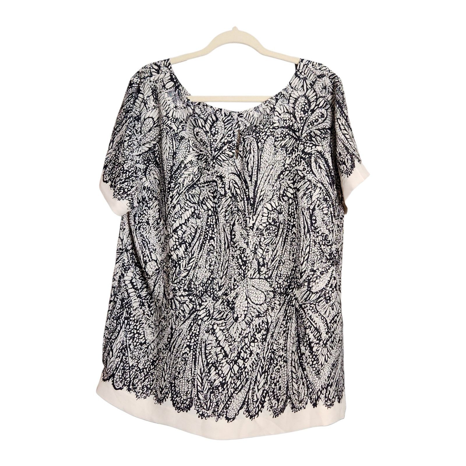 Loft LOFT Tropical Botanical Print Blouse XXL Black & Tan Blouse Size XXL / US 16-18 / IT 52-54 - 2 Thumbnail