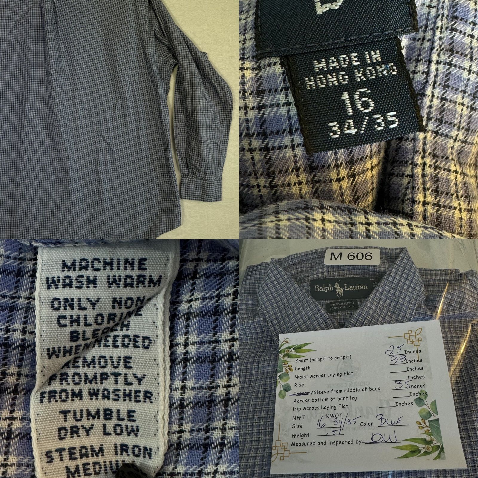 Ralph Lauren VINTAGE Ralph Lauren Shirt Mens 16 34/35 Yarmouth Button Down Long Sleeve Plaid Blue 100% Cotton Classic Dress Shirt Mens Boys Womens Size US L / EU 52-54 / 3 - 9 Thumbnail