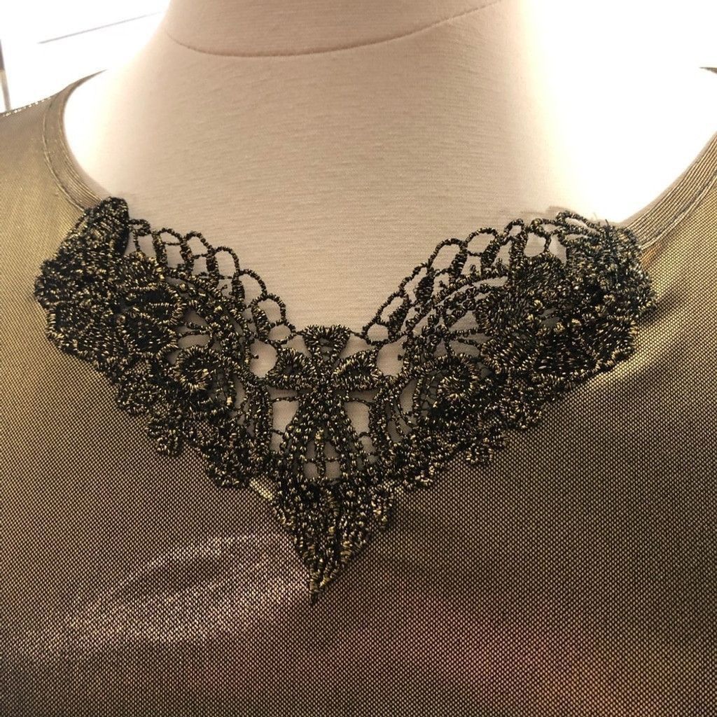 Vintage Blouse Lace Neckline Detail Metallic Shiny Stretch Gold XL Size XL / US 12-14 / IT 48-50 - 7 Thumbnail