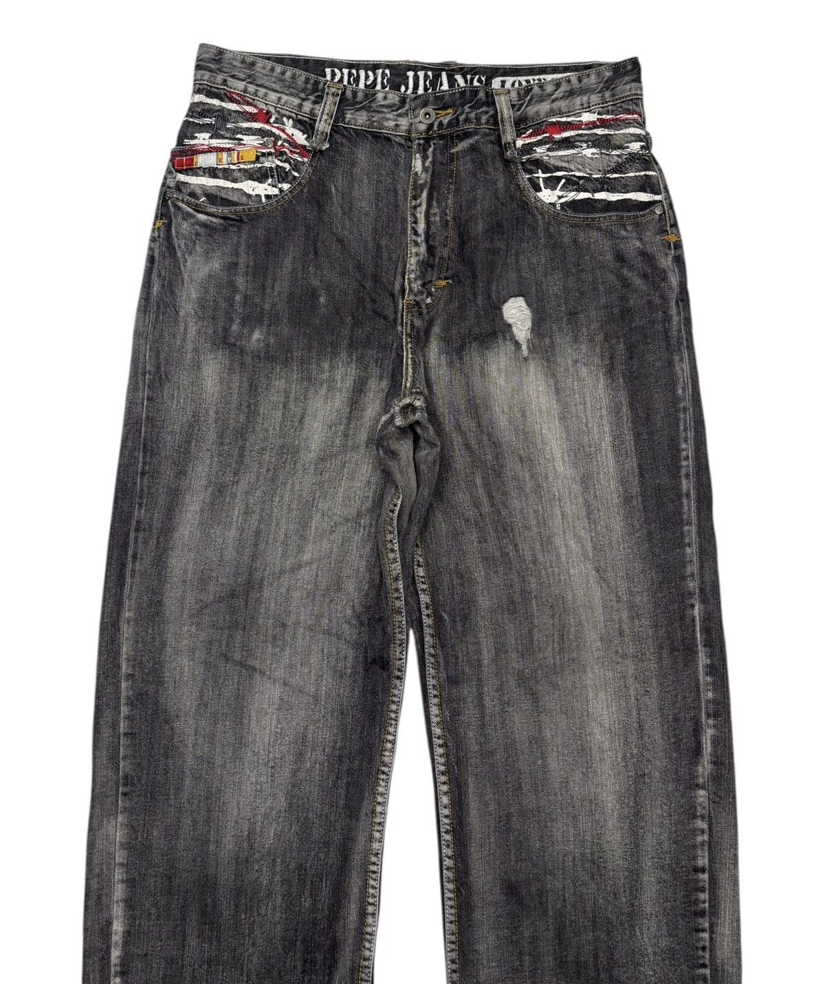 Hysteric Glamour × JNCO × Pepe Jeans 🔥VINTAGE PEPE JEANS BAGGY JEANS EMBROIDERY DISTRESSED DENIM Size US 36 / EU 52 - 6 Thumbnail