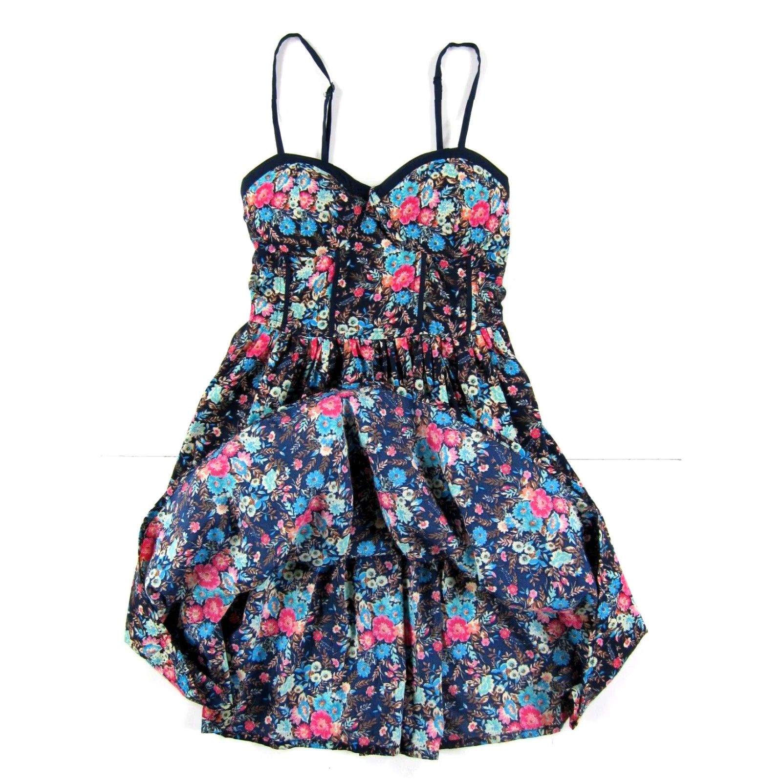 Vintage Band Of Gypsies Blue Pink Floral Sweetheart Spaghetti Strap Pocket Slip Dress XS Size XS / US 0-2 / IT 36-38 - 6 Thumbnail