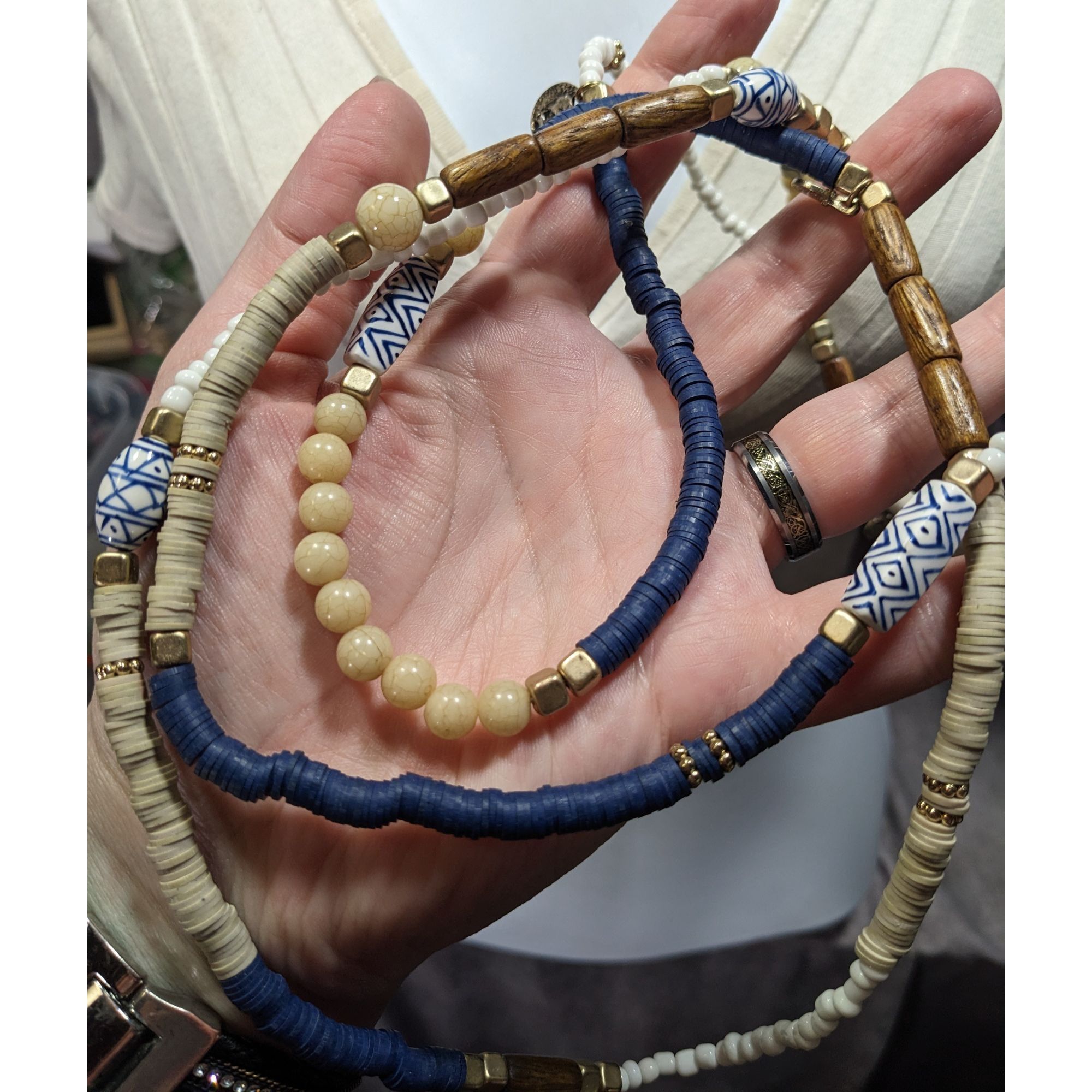 Handmade Handmade Blue White And Brown Beaded Necklace Size ONE SIZE - 3 Thumbnail