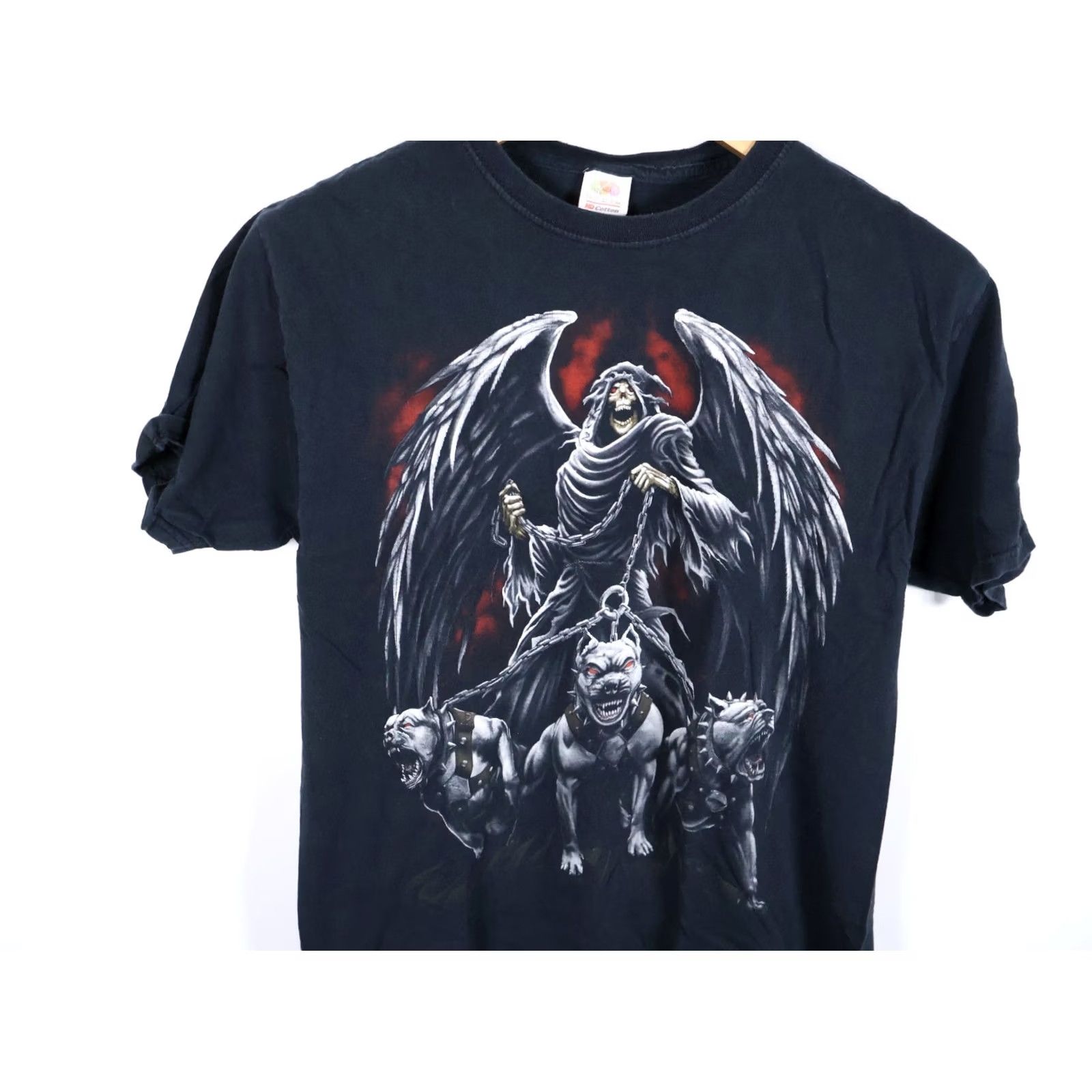 Fruit Of The Loom Grim Reaper Rottweiler T-Shirt Men's Small Black Skull Dogs Y2K Gothic (M Tag) Size US S / EU 44-46 / 1 - 4 Thumbnail