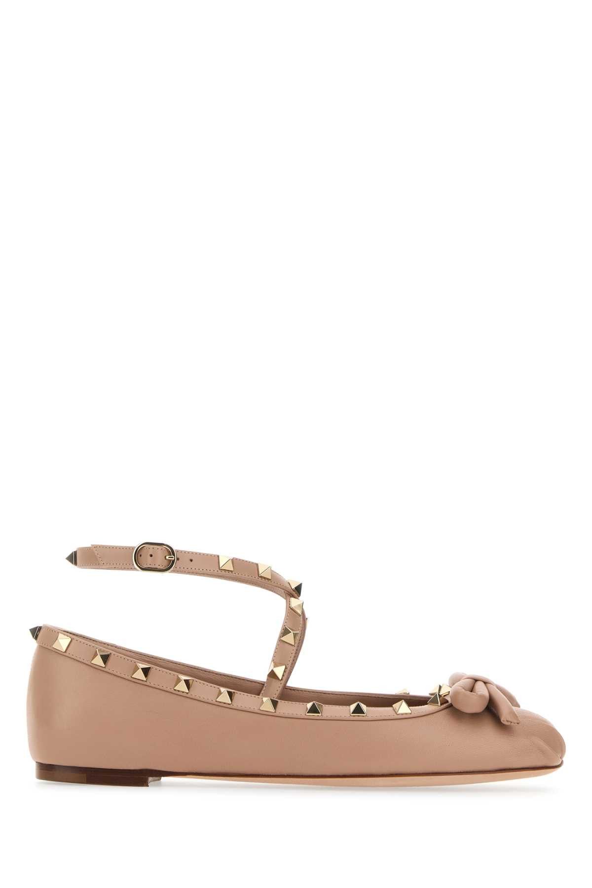 image of Valentino Garavani Antiqued Pink Nappa Leather Rockstud Ballerinas Shoes, Women's (Size 9)