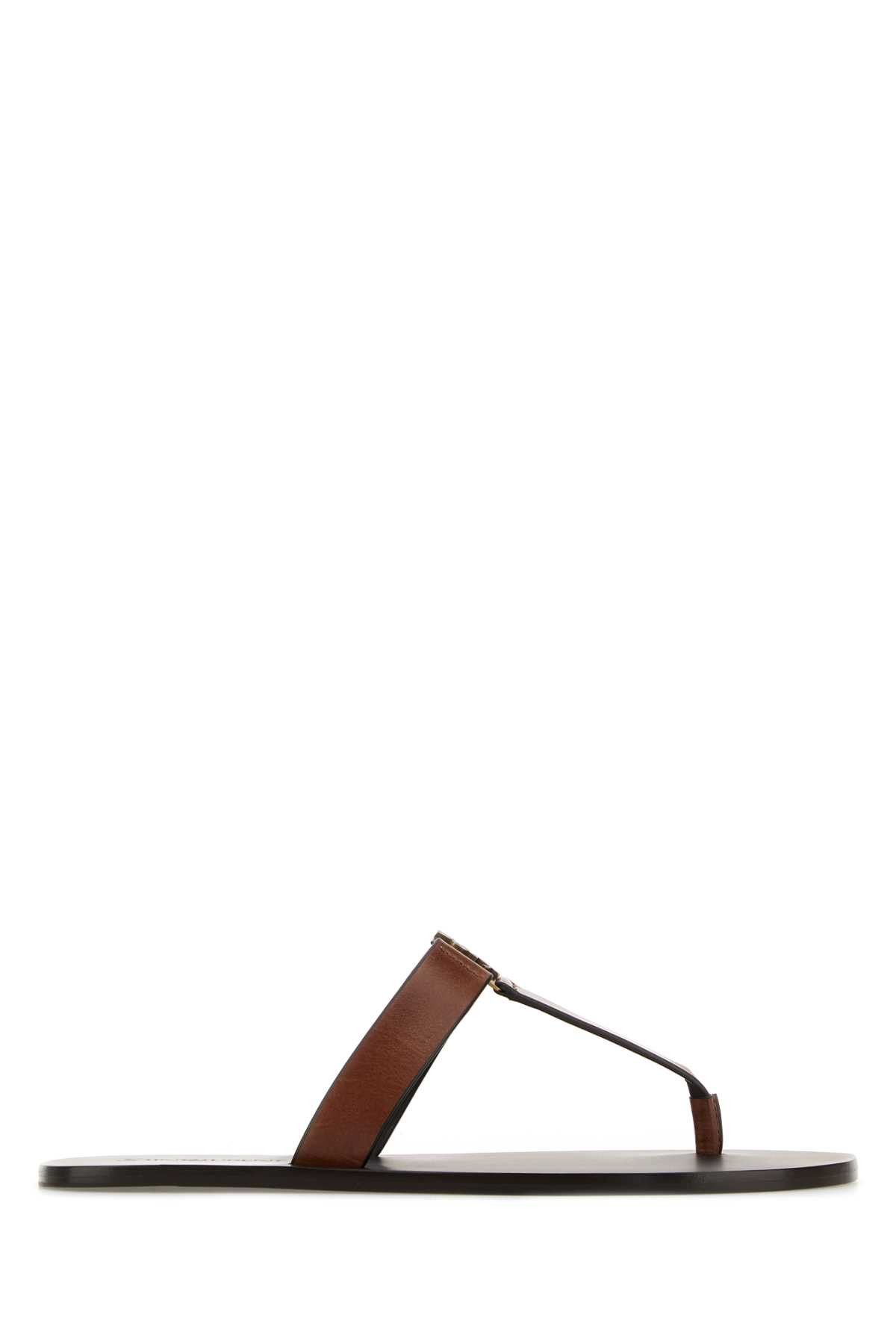 Saint Laurent Paris Brown Leather Thong Slippers Size US 6 / IT 36 - 1 Thumbnail