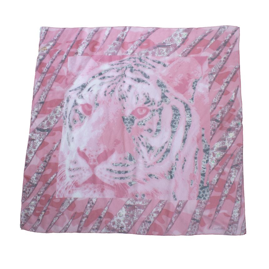 Cartier Cartier, diamond and jaguar printed scarf in pink Size ONE SIZE - 2 Thumbnail