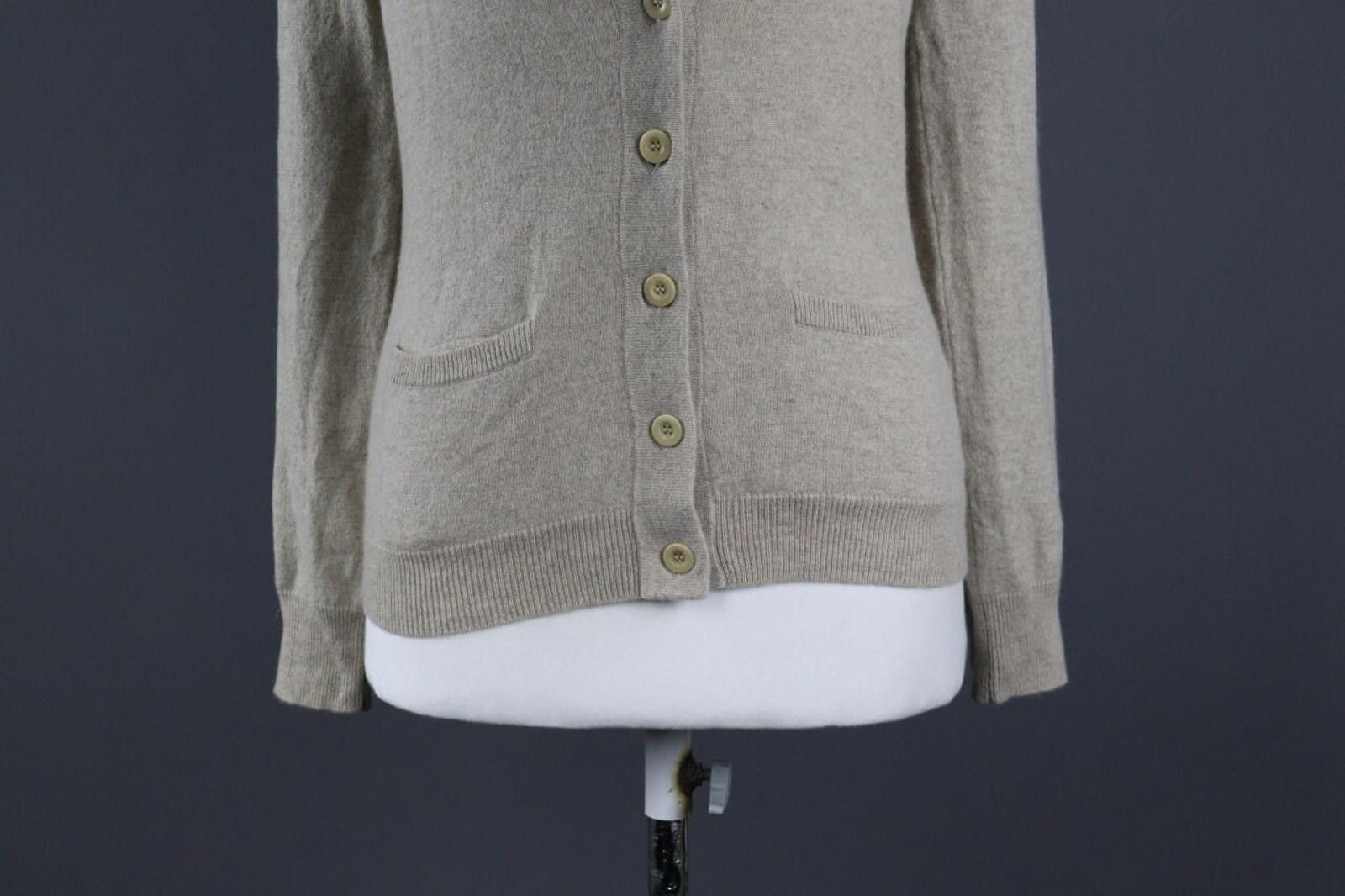 Designer FFC Tan Cashmere V-Neck Cuff Button Front Cardigan Size M Size M / US 6-8 / IT 42-44 - 3 Thumbnail