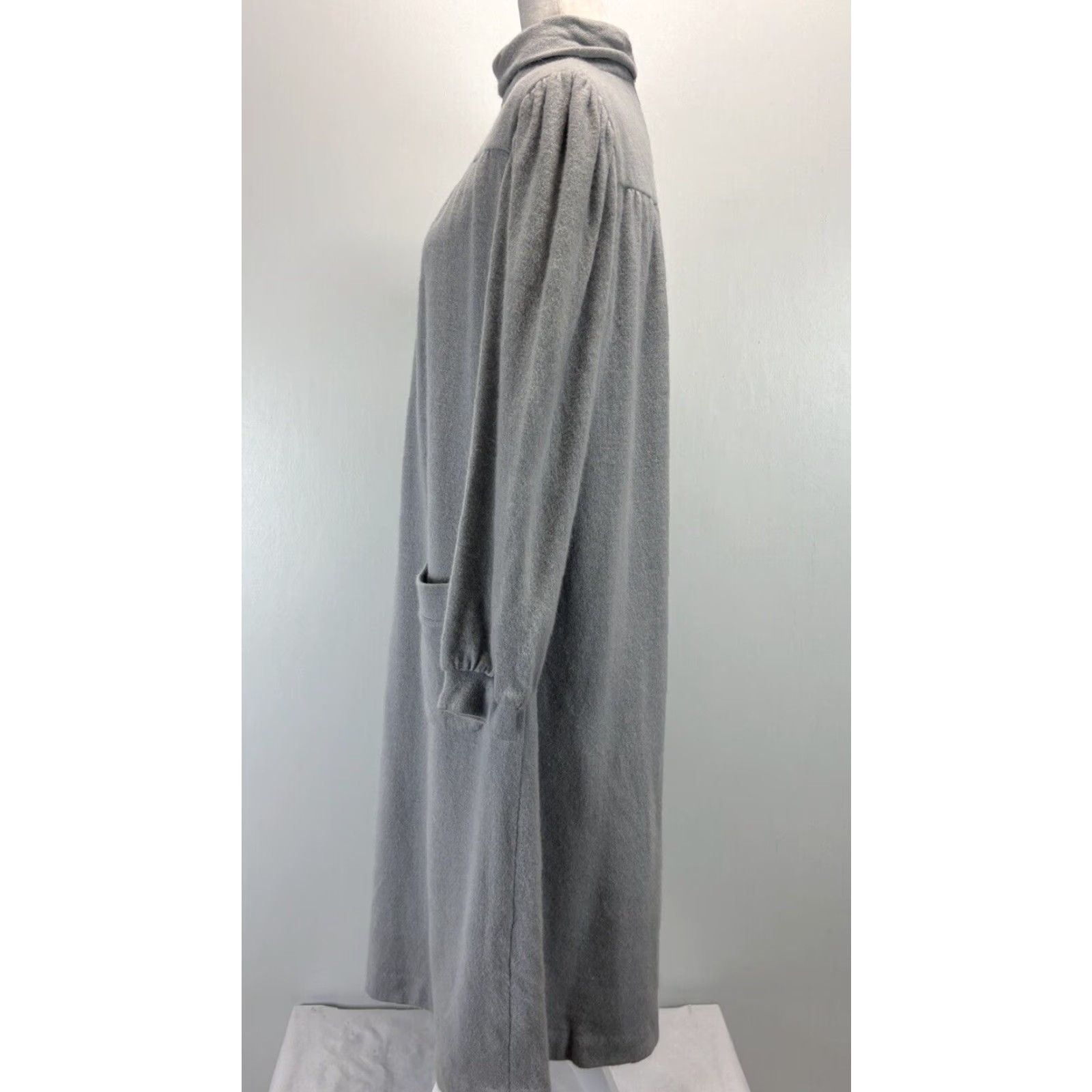 VINTAGE Emilio Pucci Knit Sweater Dress Large 46 US Angora Gray Mock Neck 1970s Mod GoGo Womens L Italy